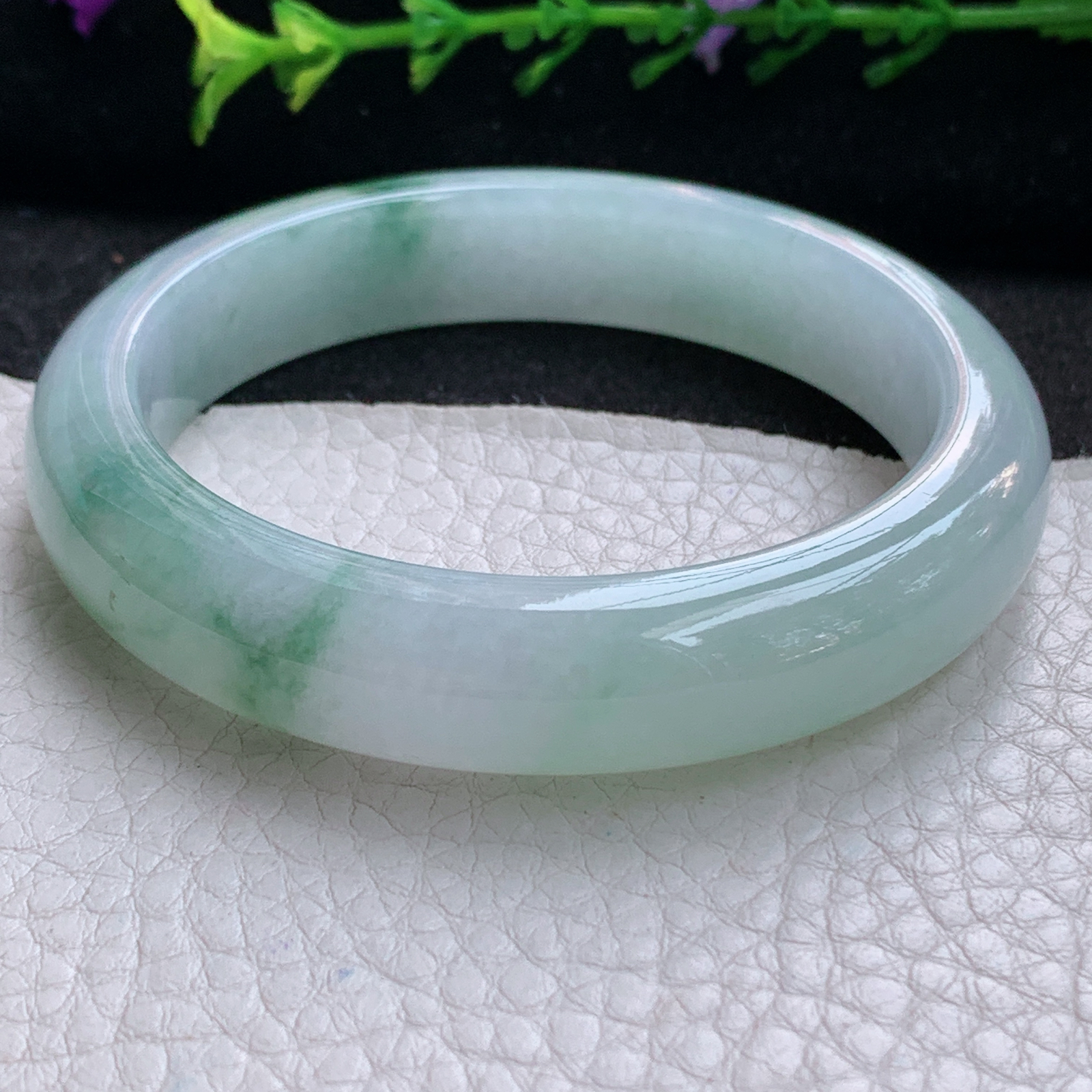 ll实拍55.5*12.6*8平安镯 天然缅甸翡翠A货玉手镯冰飘花宽边玉手环