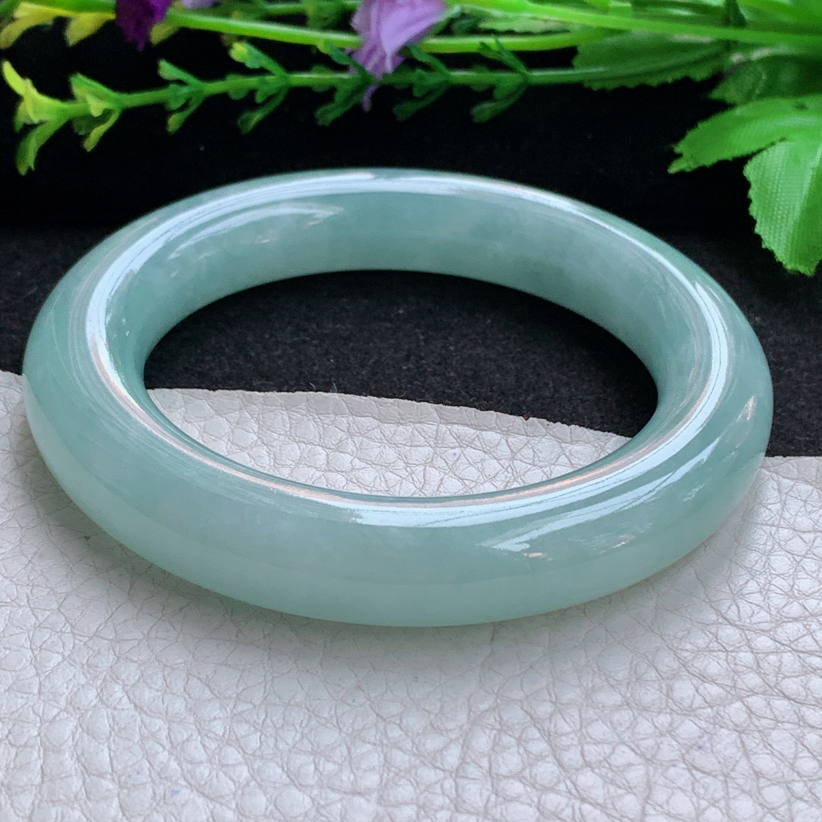 js冰晴款56.5*12*12.3胖圆镯 天然缅甸翡翠A货玉手镯晴绿圆条玉手环