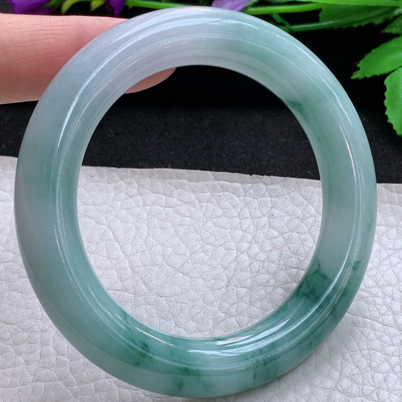 z招财款56*11.2*11.8美人镯 天然缅甸翡翠A货玉手镯飘花圆条大气玉手环