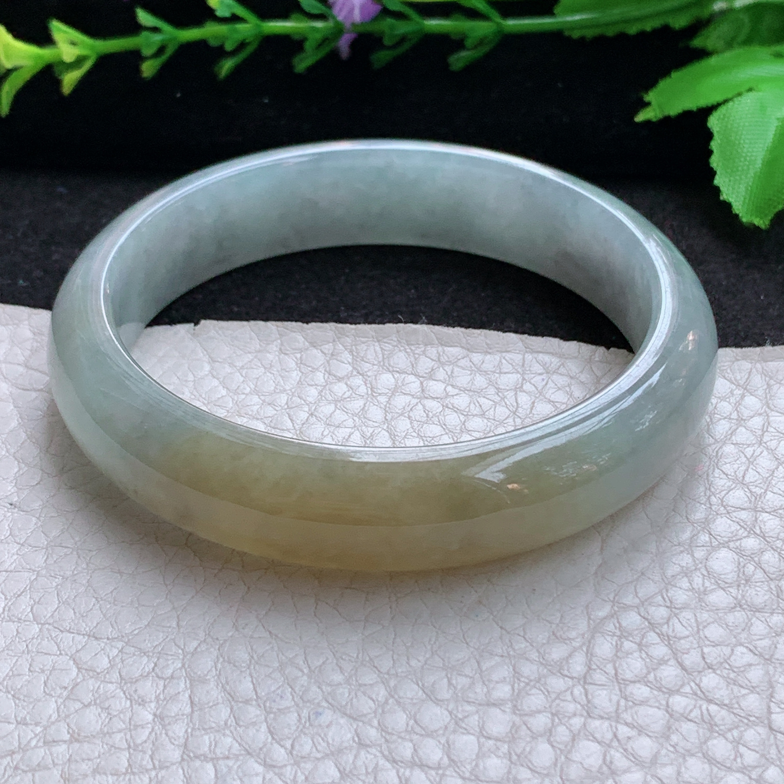 js招财款58*13.5*7.8平安镯 天然缅甸翡翠A货玉手镯双彩宽边玉手环