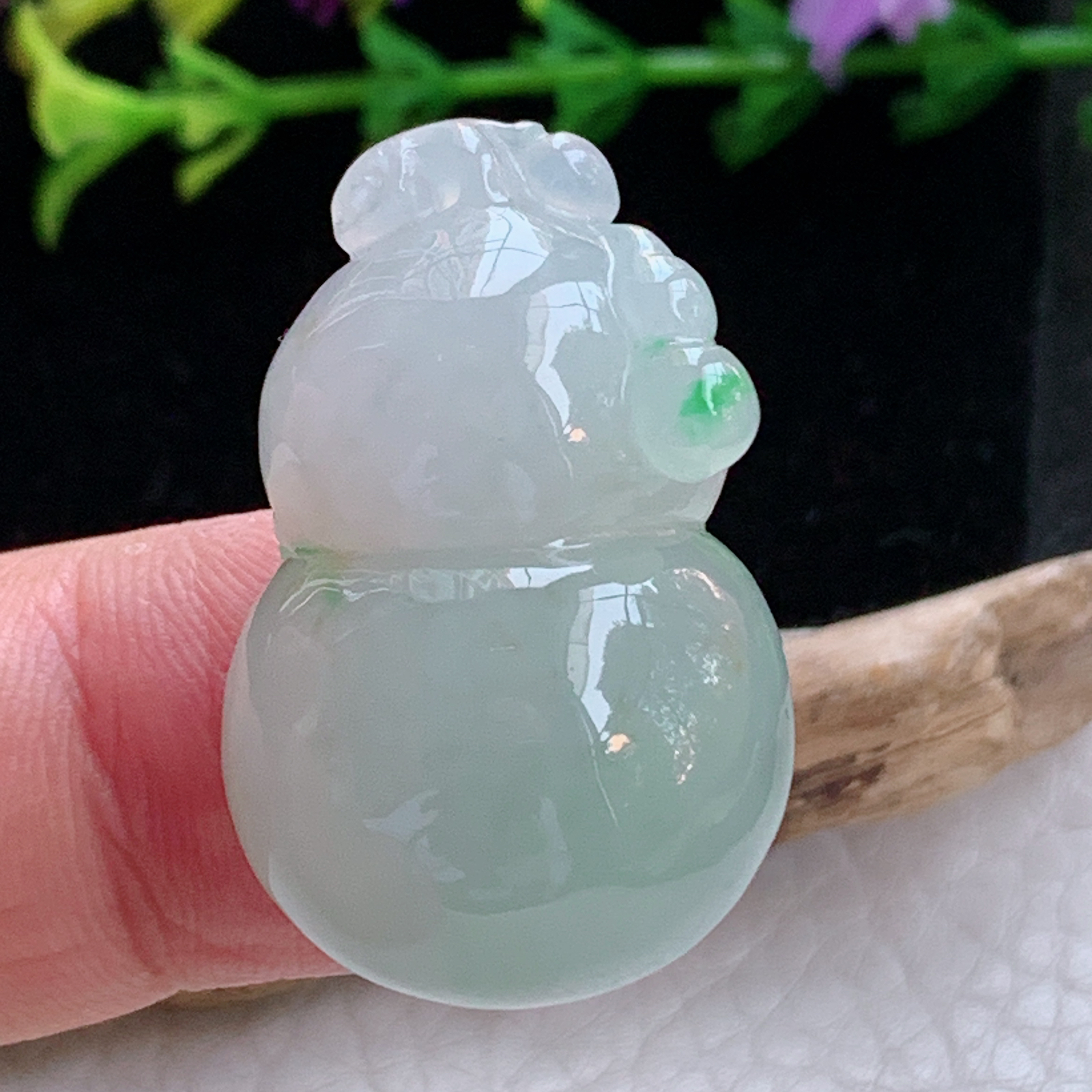 lz实拍35.5*15*8缅甸翡翠精雕冰晴别致饱满福瓜玉吊坠 玉挂佚