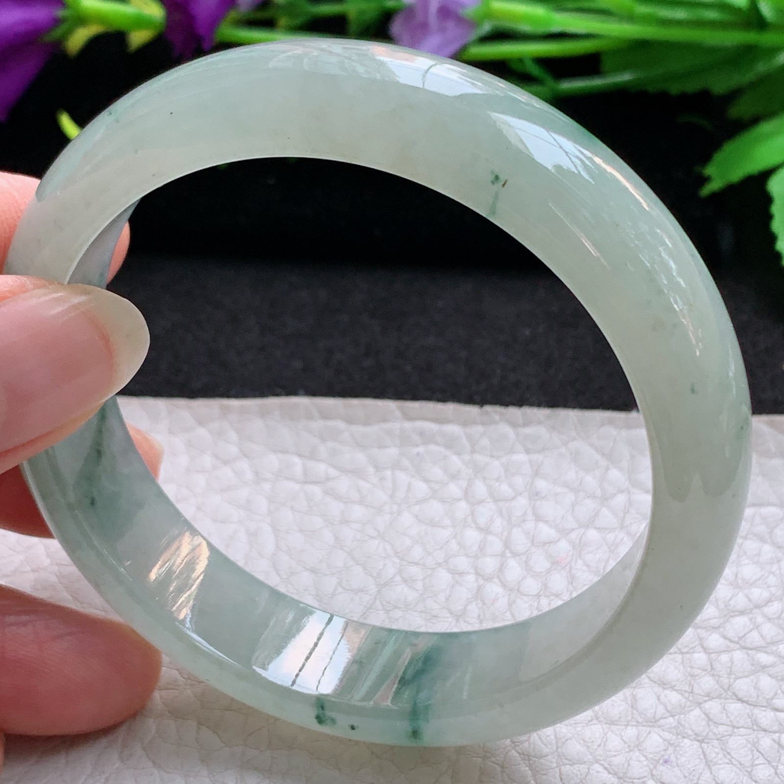 ll实拍57.5*14*7.5平安镯 天然缅甸翡翠A货玉手镯冰飘花宽边玉手环