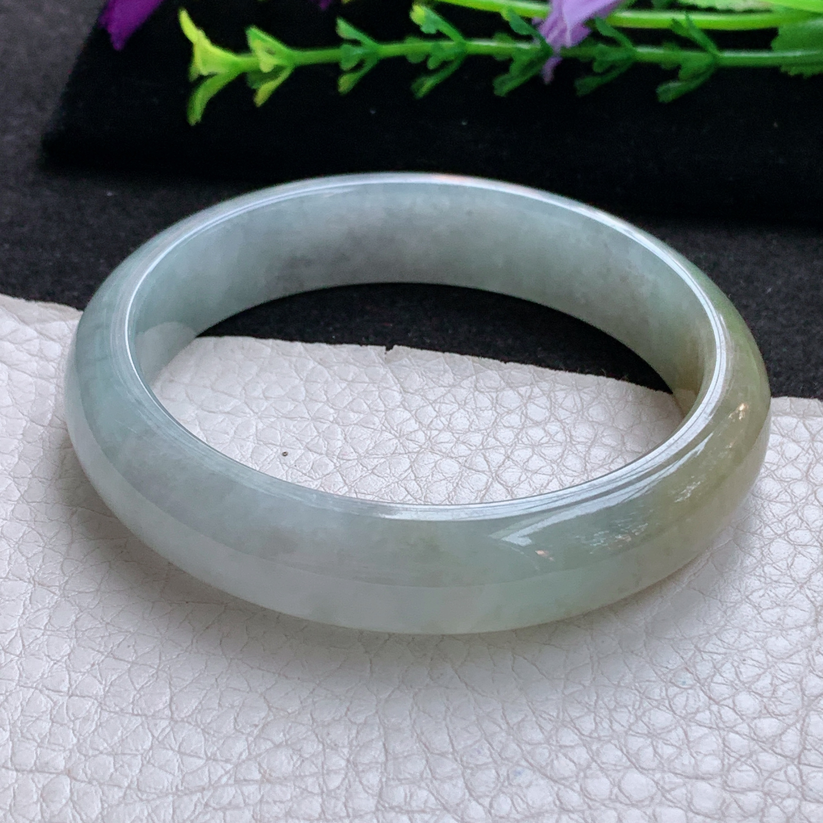 js招财款58*13.5*7.8平安镯 天然缅甸翡翠A货玉手镯双彩宽边玉手环