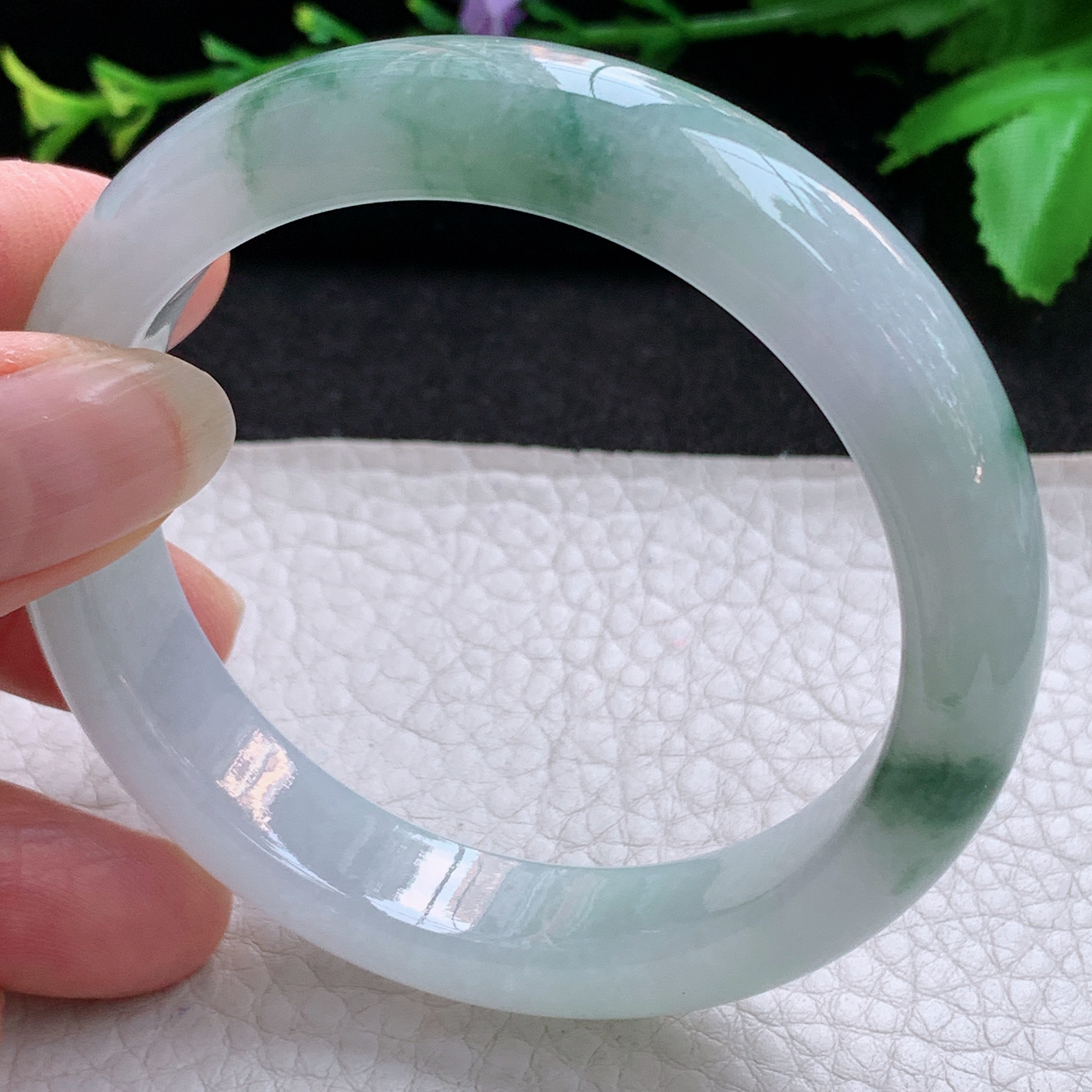 ll实拍55.5*12.6*8平安镯 天然缅甸翡翠A货玉手镯冰飘花宽边玉手环