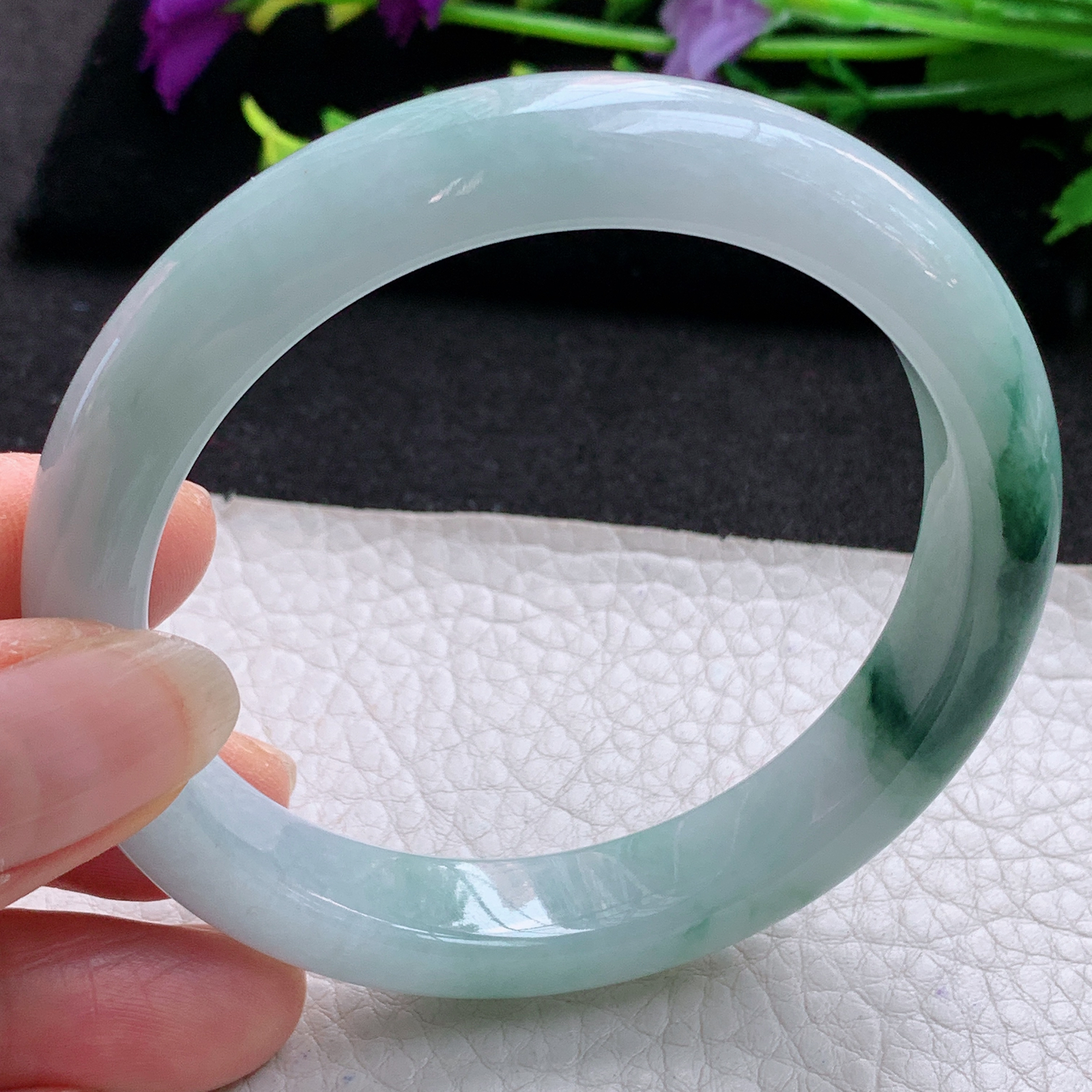 js实拍57.5*11.5*8.3平安镯 天然缅甸翡翠A货玉手镯冰飘花胶感宽边玉手环