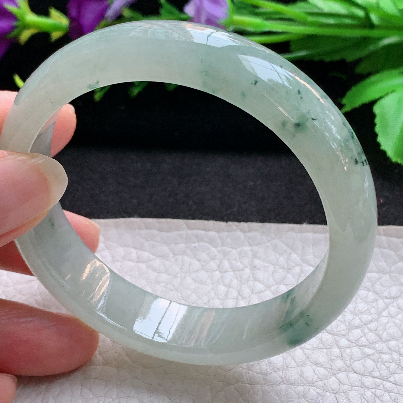 ll实拍57.5*14*7.5平安镯 天然缅甸翡翠A货玉手镯冰飘花宽边玉手环