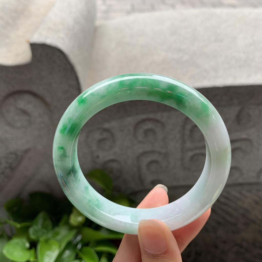 圈口57.7-13.4-9.3 【飘绿正圈手镯】正圈57 58可戴 冰透水润
