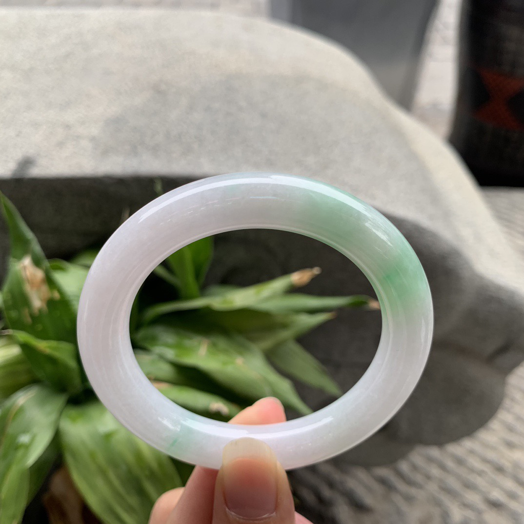 圈口54.7-10.9 【白底青圆条手镯】圆条54 55可戴