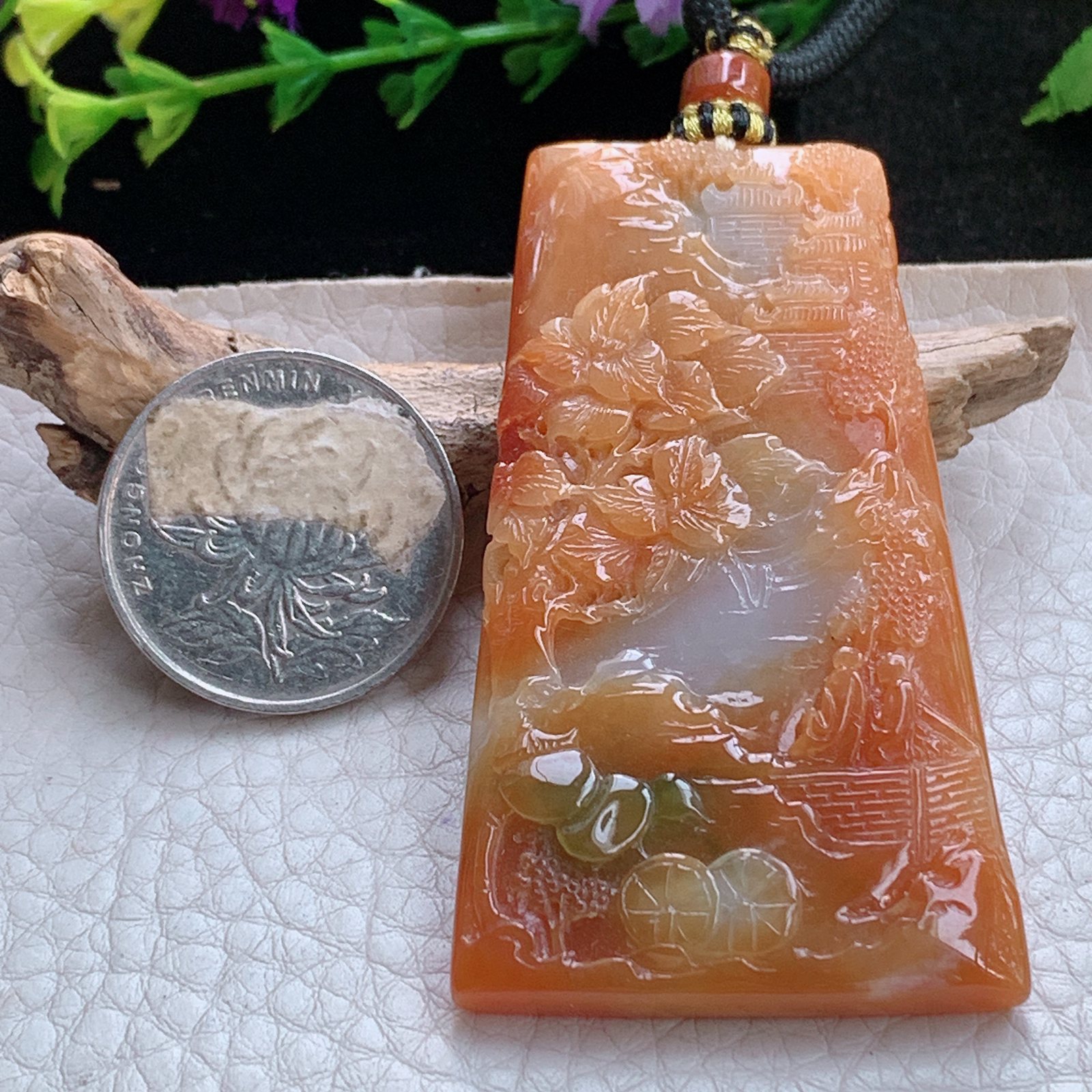 yl实拍62.5*35*7.5缅甸天然翡翠a货红翡山水  大好河山玉项坠 玉挂件