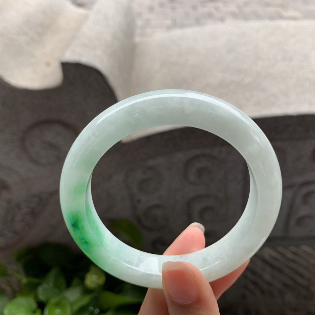 圈口57.4-12.3-9.5 【飘阳绿正圈手镯】正圈57 58可戴