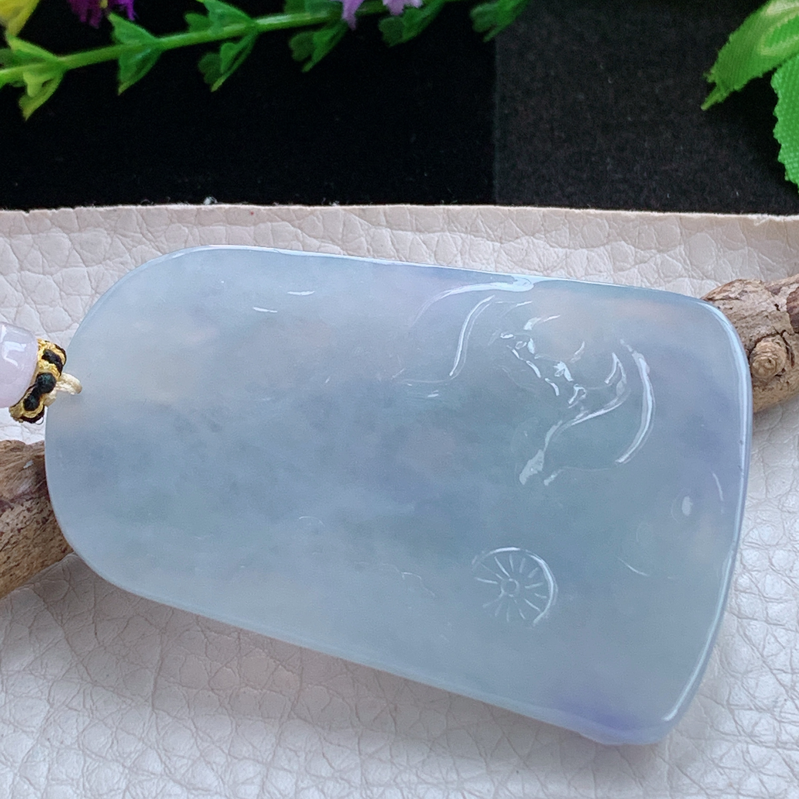 yl实拍61.6*41*6缅甸天然翡翠a货冰紫生肖守护神普贤菩萨玉项坠 玉挂件