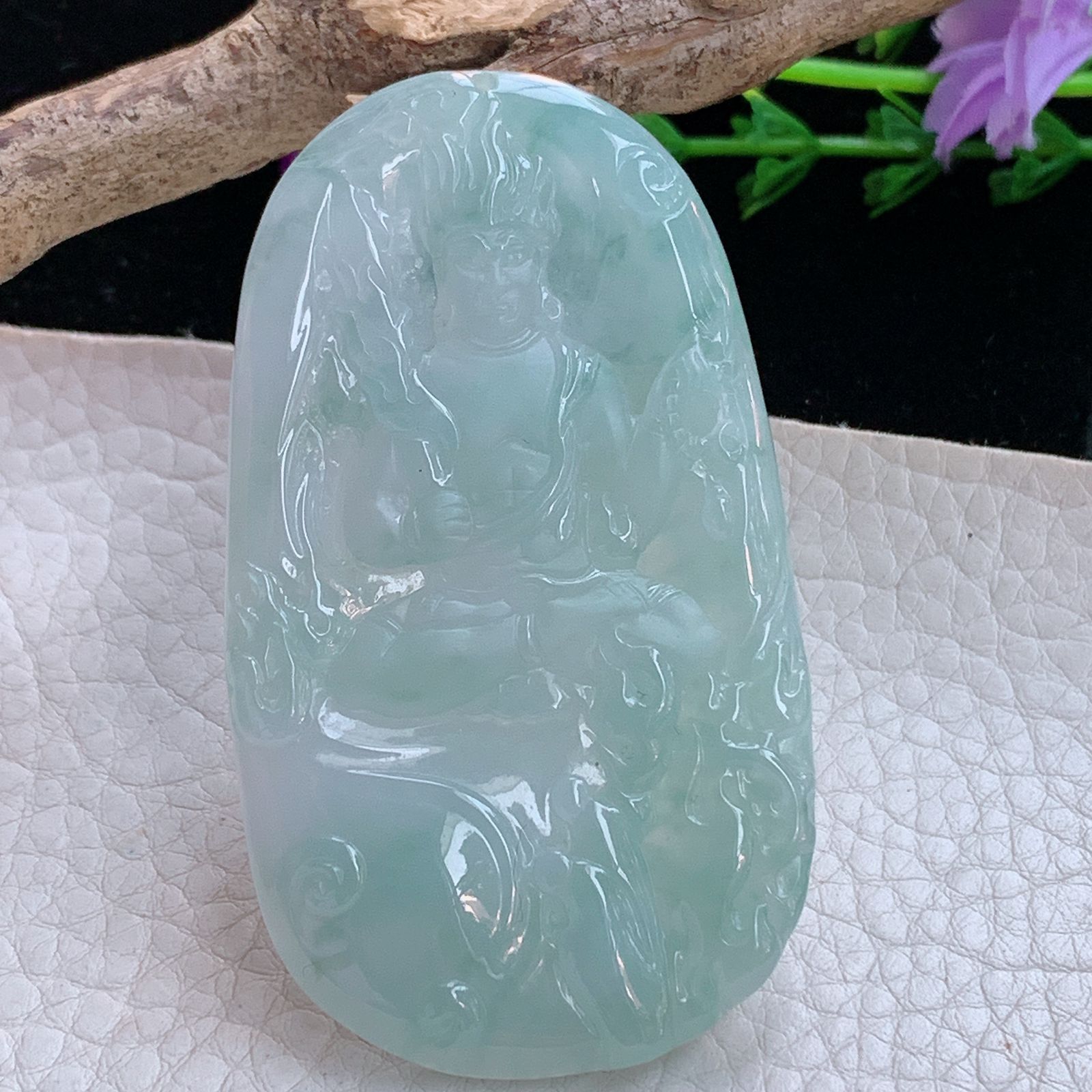 ktj实拍66*38*5.5缅甸天然翡翠a货冰蓝不动冥王玉项坠 玉挂件