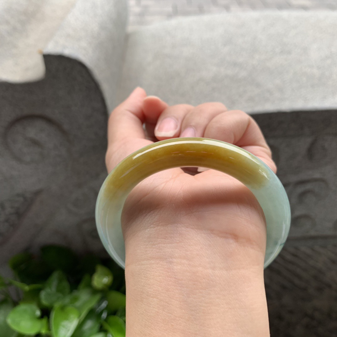 圈口 54-10.3【飘花黄翡圆条手镯】圆条54 55可戴