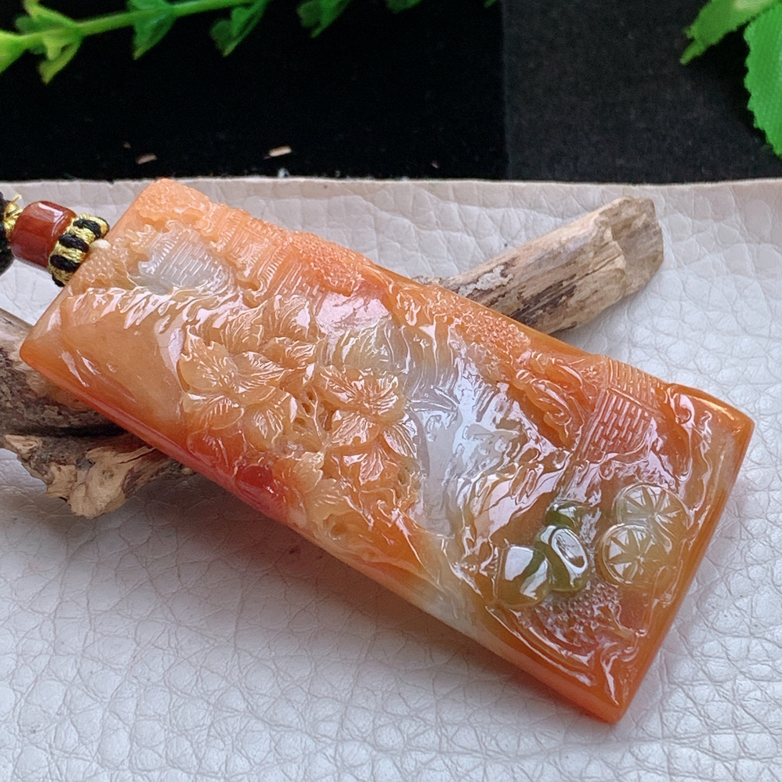 yl实拍62.5*35*7.5缅甸天然翡翠a货红翡山水  大好河山玉项坠 玉挂件