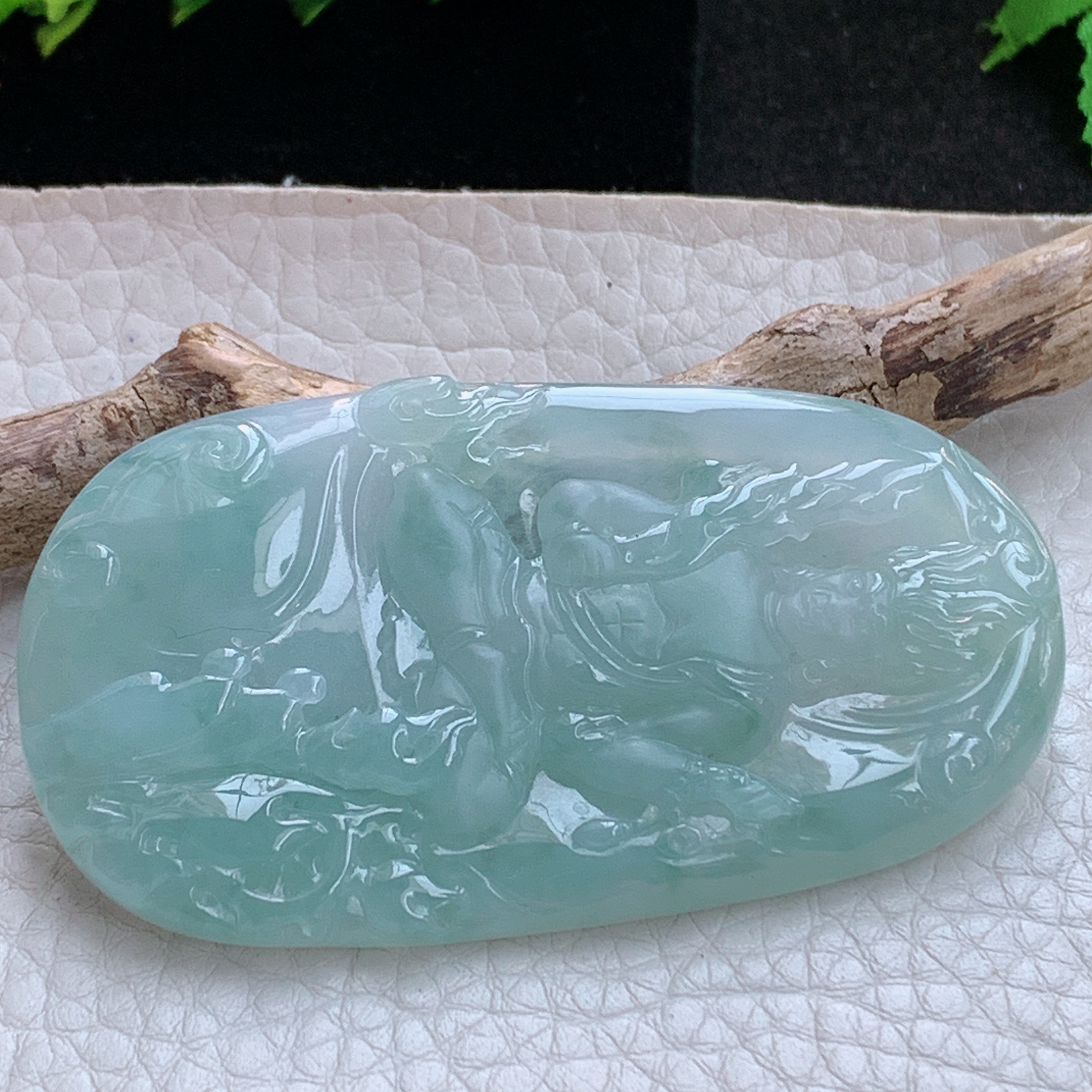 ktj实拍66*38*5.5缅甸天然翡翠a货冰蓝不动冥王玉项坠 玉挂件