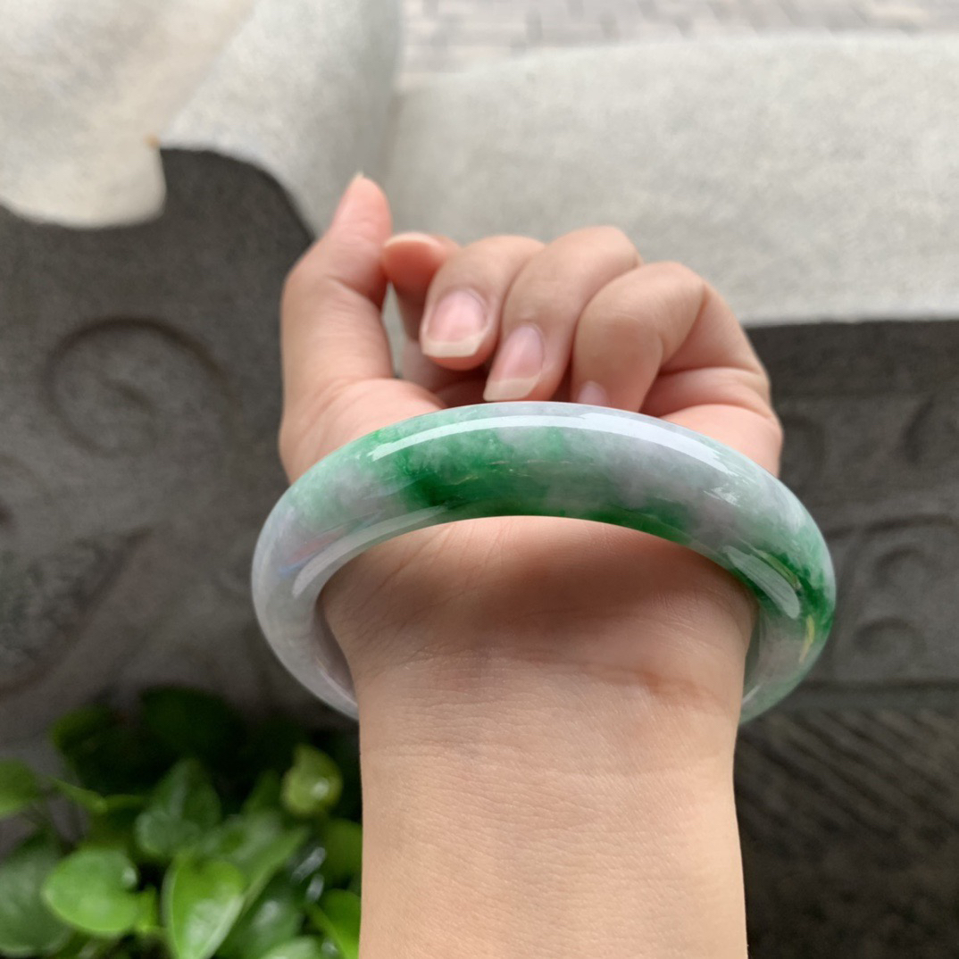 大圈口62.7-14.2-9.6【飘辣绿正圈手镯】正圈62 63可戴