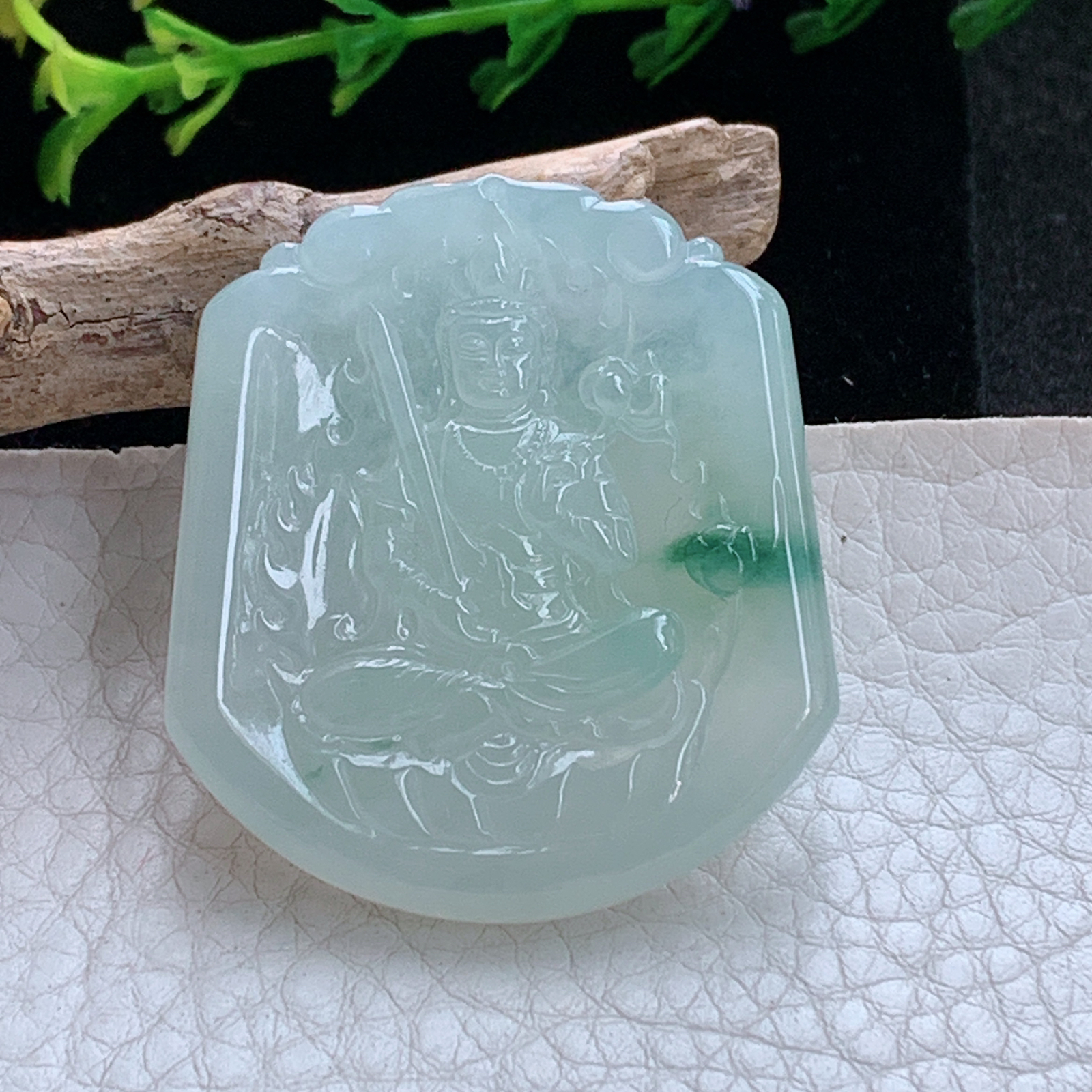 ktj实拍40.6*36*4.6缅甸天然翡翠a货冰飘花虚空藏玉项坠 玉挂件