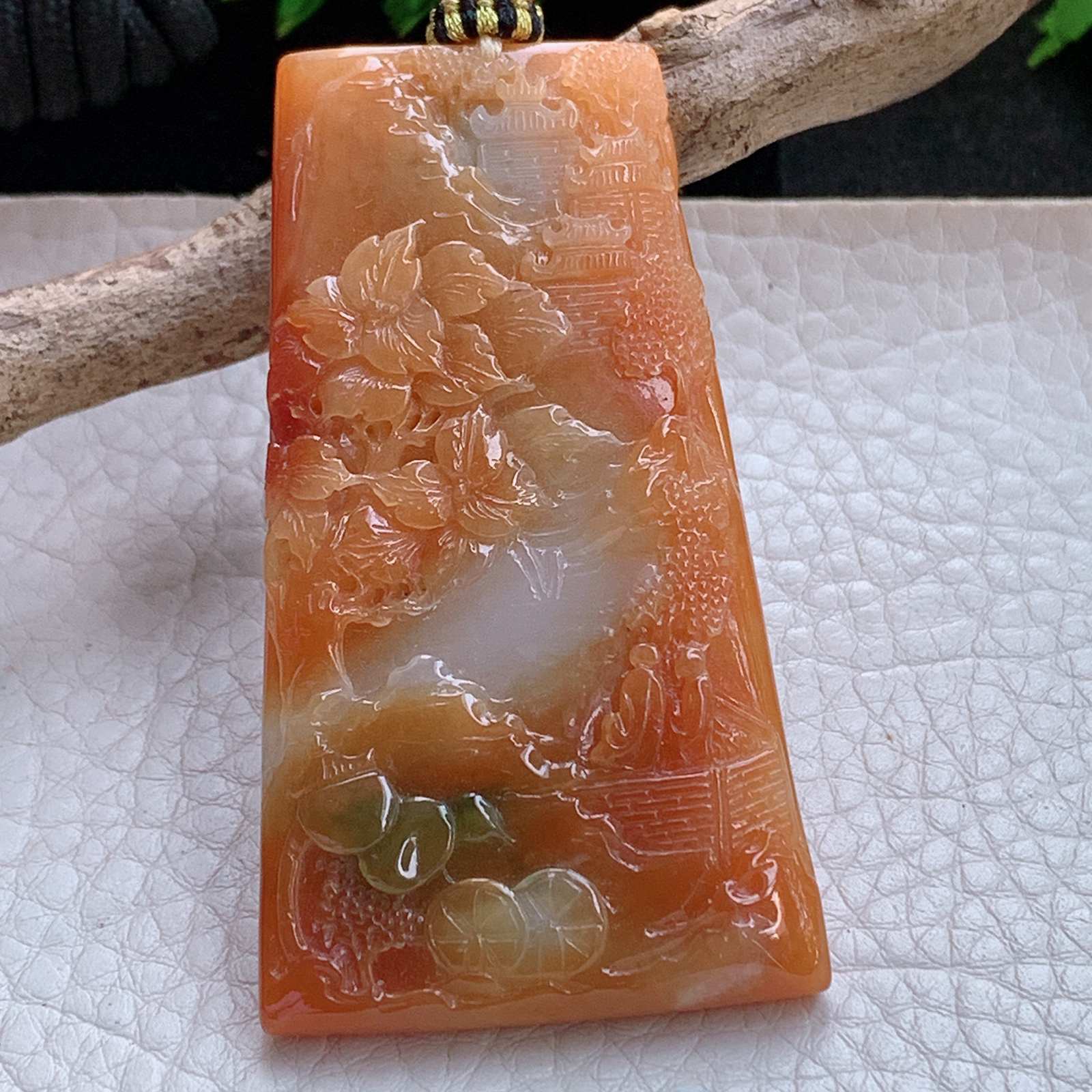 yl实拍62.5*35*7.5缅甸天然翡翠a货红翡山水  大好河山玉项坠 玉挂件