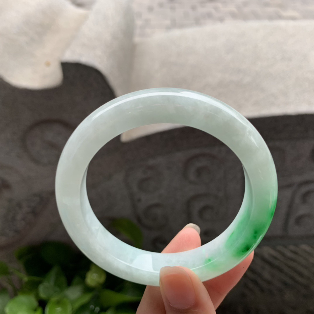 圈口57.4-12.3-9.5 【飘阳绿正圈手镯】正圈57 58可戴