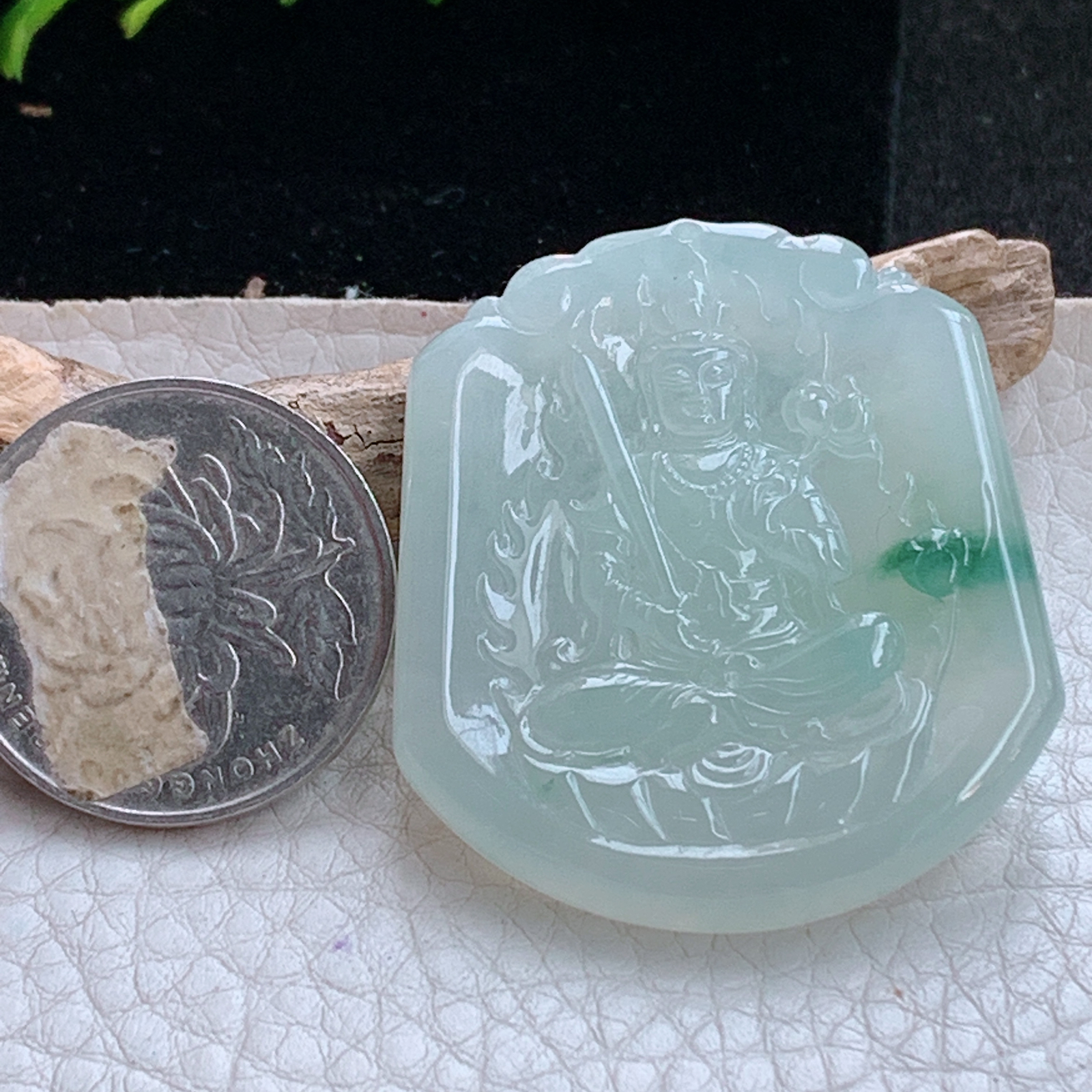 ktj实拍40.6*36*4.6缅甸天然翡翠a货冰飘花虚空藏玉项坠 玉挂件