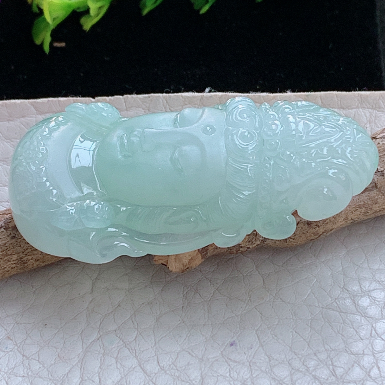 ktj实拍53.2*28*12.2缅甸天然翡翠a货冰绿观音首 观音头玉项坠 玉挂件