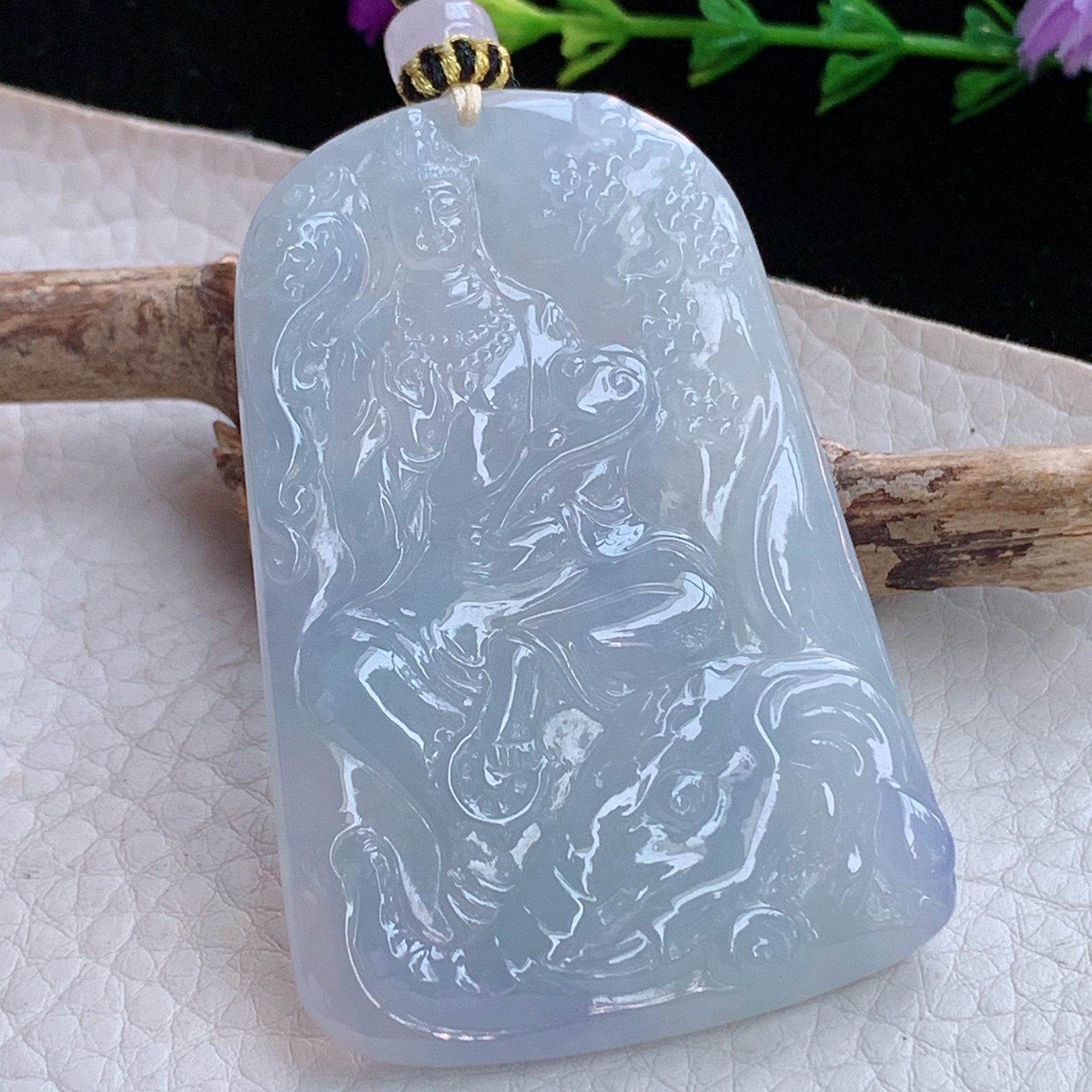 yl实拍61.6*41*6缅甸天然翡翠a货冰紫生肖守护神普贤菩萨玉项坠 玉挂件