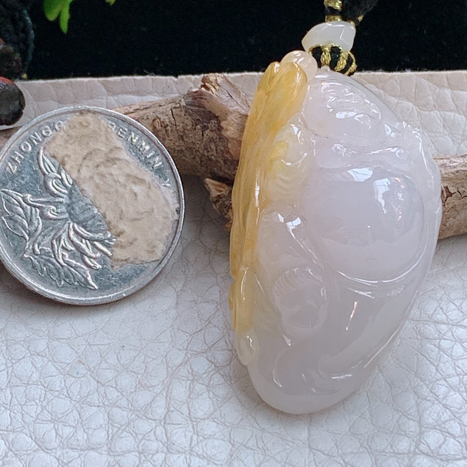 yl实拍44*25.5*16.5缅甸天然翡翠a货果冻感桑彩逍遥佛 佛公玉项坠 玉挂件