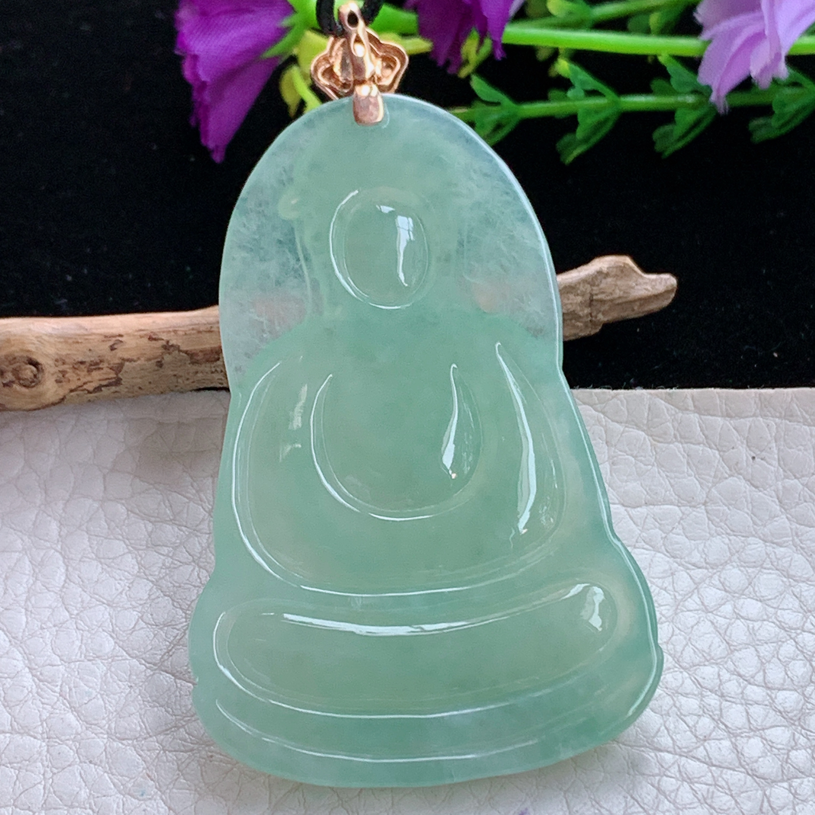 gp实拍62.5*40*5.5缅甸翡翠a货精雕冰绿正庄观音 玉观音玉吊坠 玉挂件