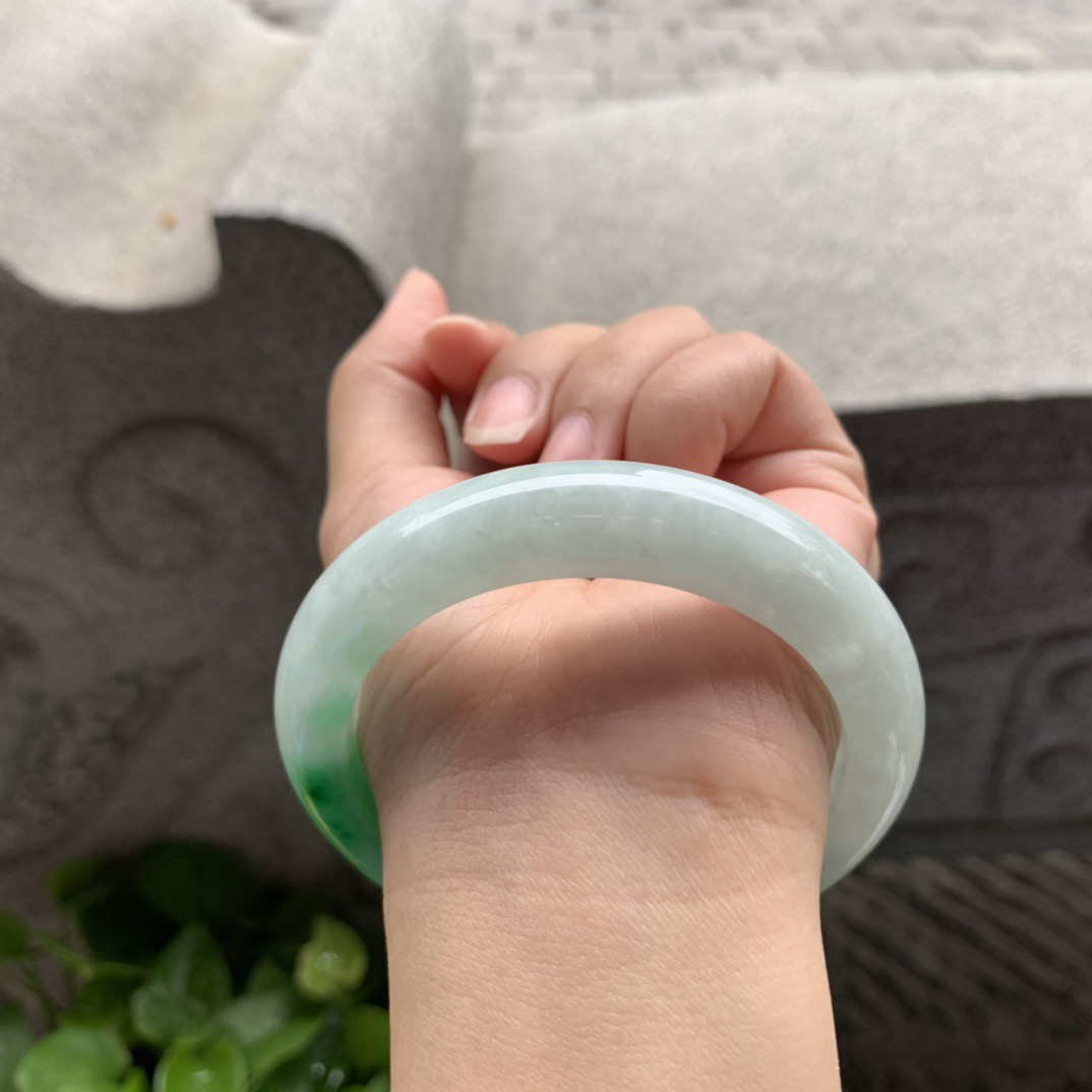 圈口57.4-12.3-9.5 【飘阳绿正圈手镯】正圈57 58可戴