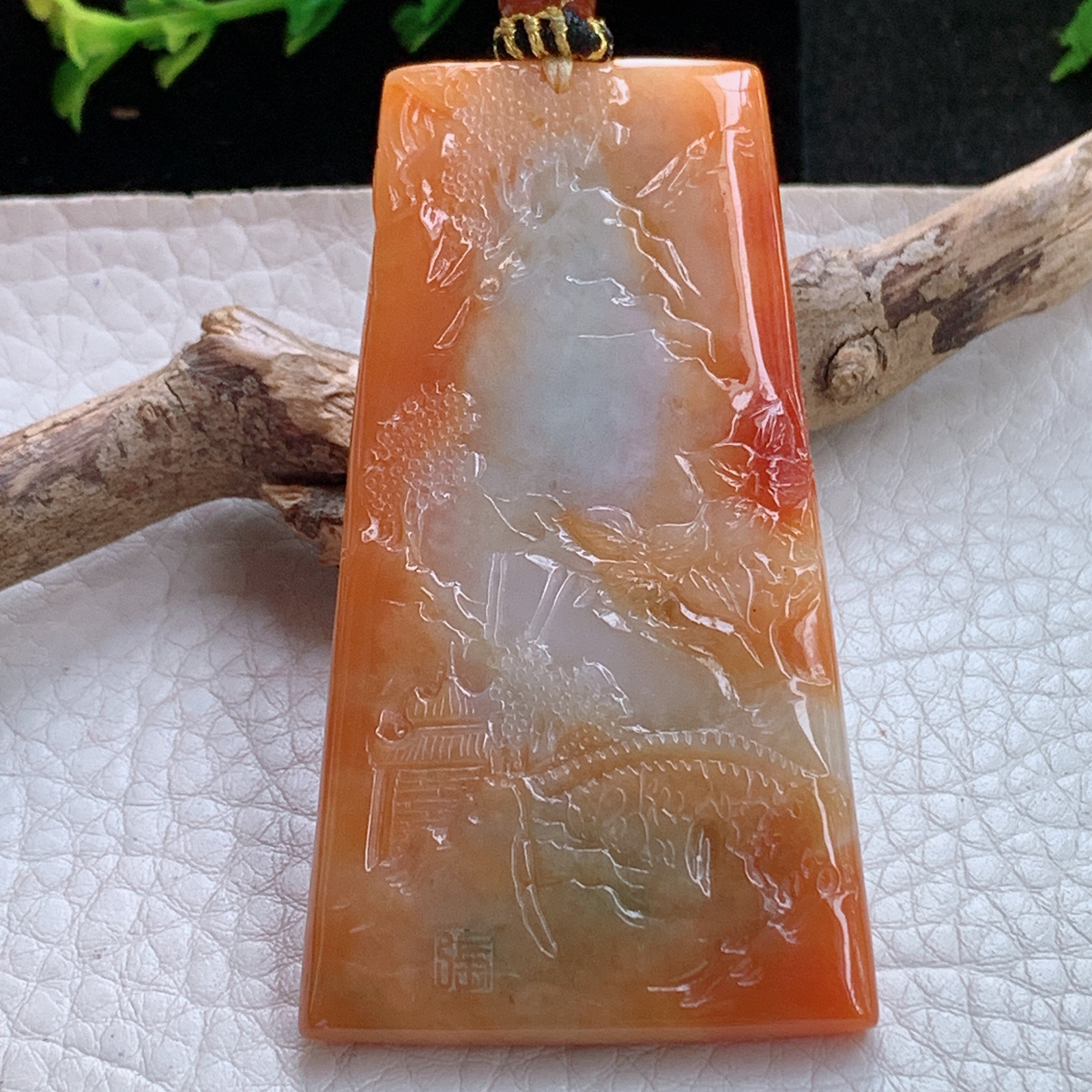 yl实拍62.5*35*7.5缅甸天然翡翠a货红翡山水  大好河山玉项坠 玉挂件