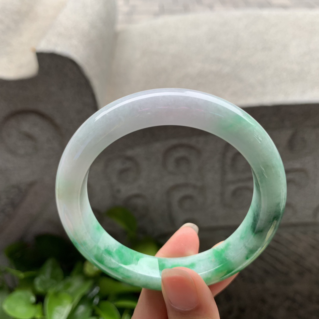 圈口57.7-13.4-9.3 【飘绿正圈手镯】正圈57 58可戴 冰透水润