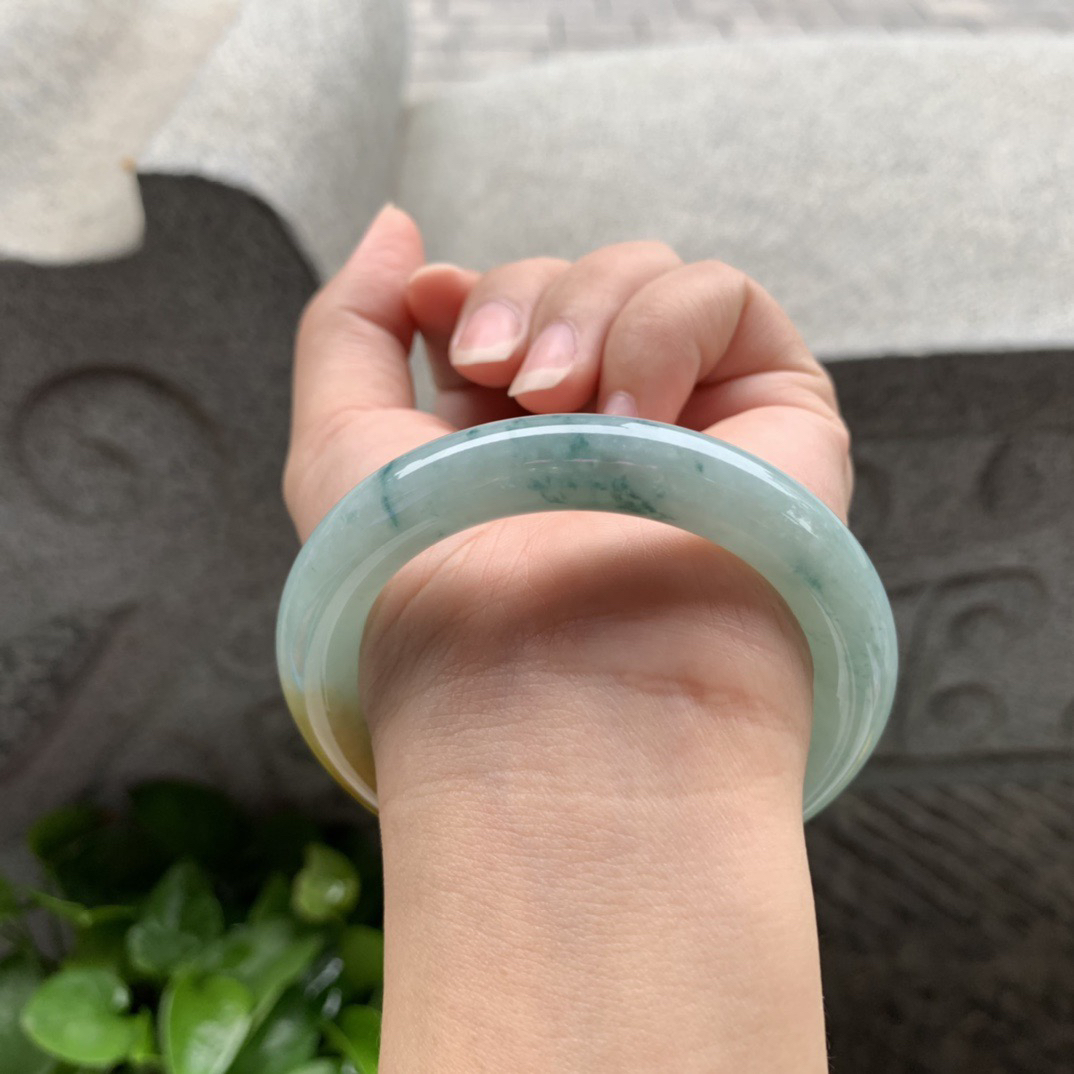 圈口 54-10.3【飘花黄翡圆条手镯】圆条54 55可戴