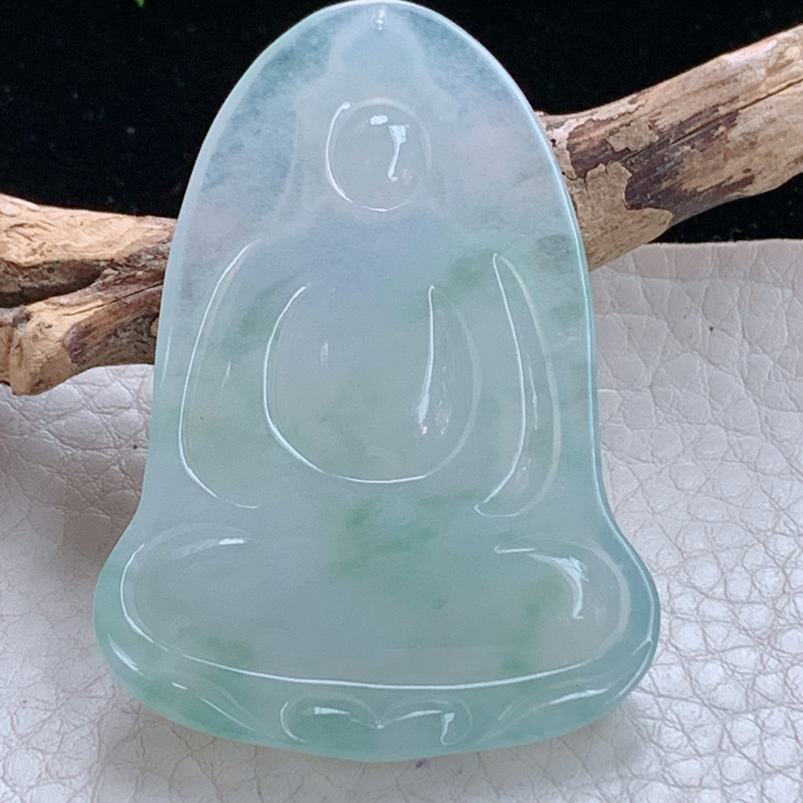 lz实拍53.5*37*6.3缅甸翡翠精雕冰飘花持瓶观音 玉观音玉吊坠 玉挂件