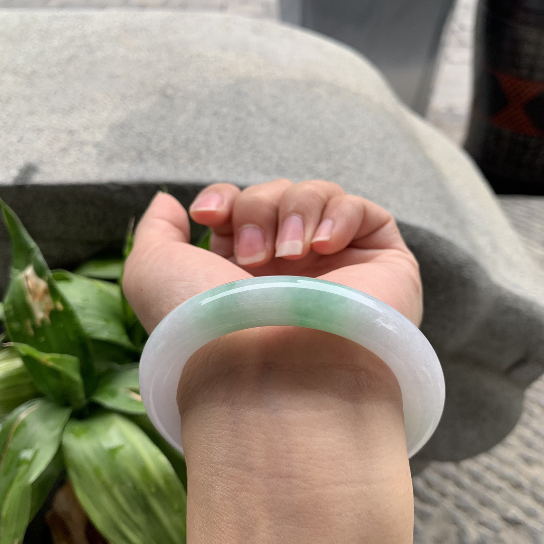 圈口54.7-10.9 【白底青圆条手镯】圆条54 55可戴