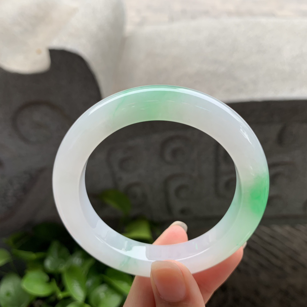 圈口54.5-11.2-10.2 【冰飘阳绿正圈手镯】正圈54 55可戴