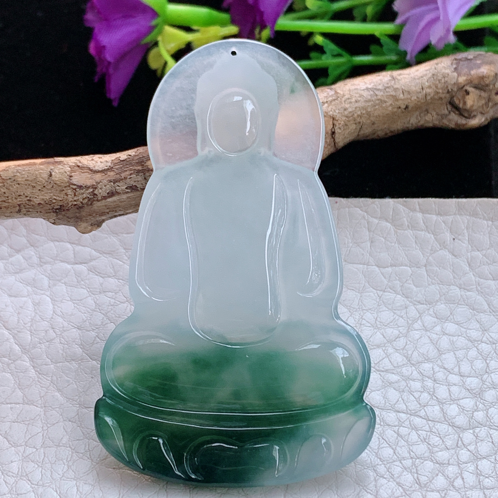 ktj实拍65*39.6*5.2缅甸天然翡翠a货冰飘花大日如来佛祖玉项坠 玉挂件