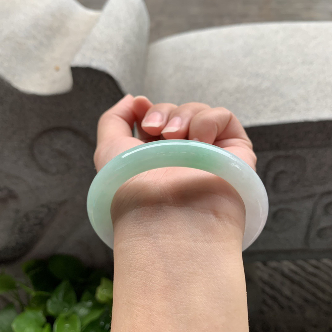 圈口54.5-9.6 【白底青圆条手镯】圆条54 55可戴