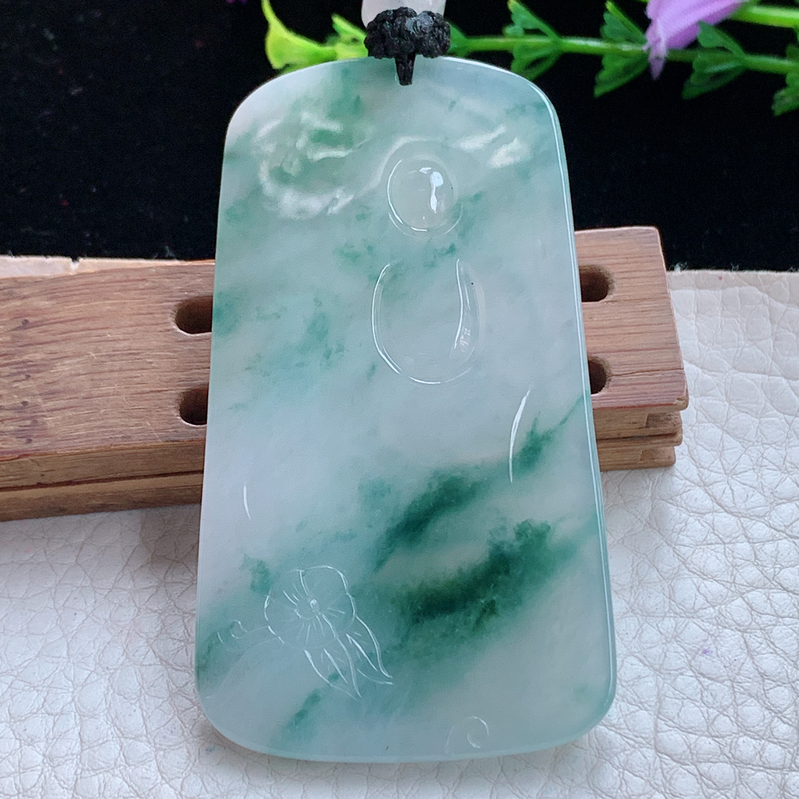 yl实拍66.5*38*5.8缅甸天然翡翠a货冰飘花生肖守护神普贤菩萨玉项坠 玉挂件