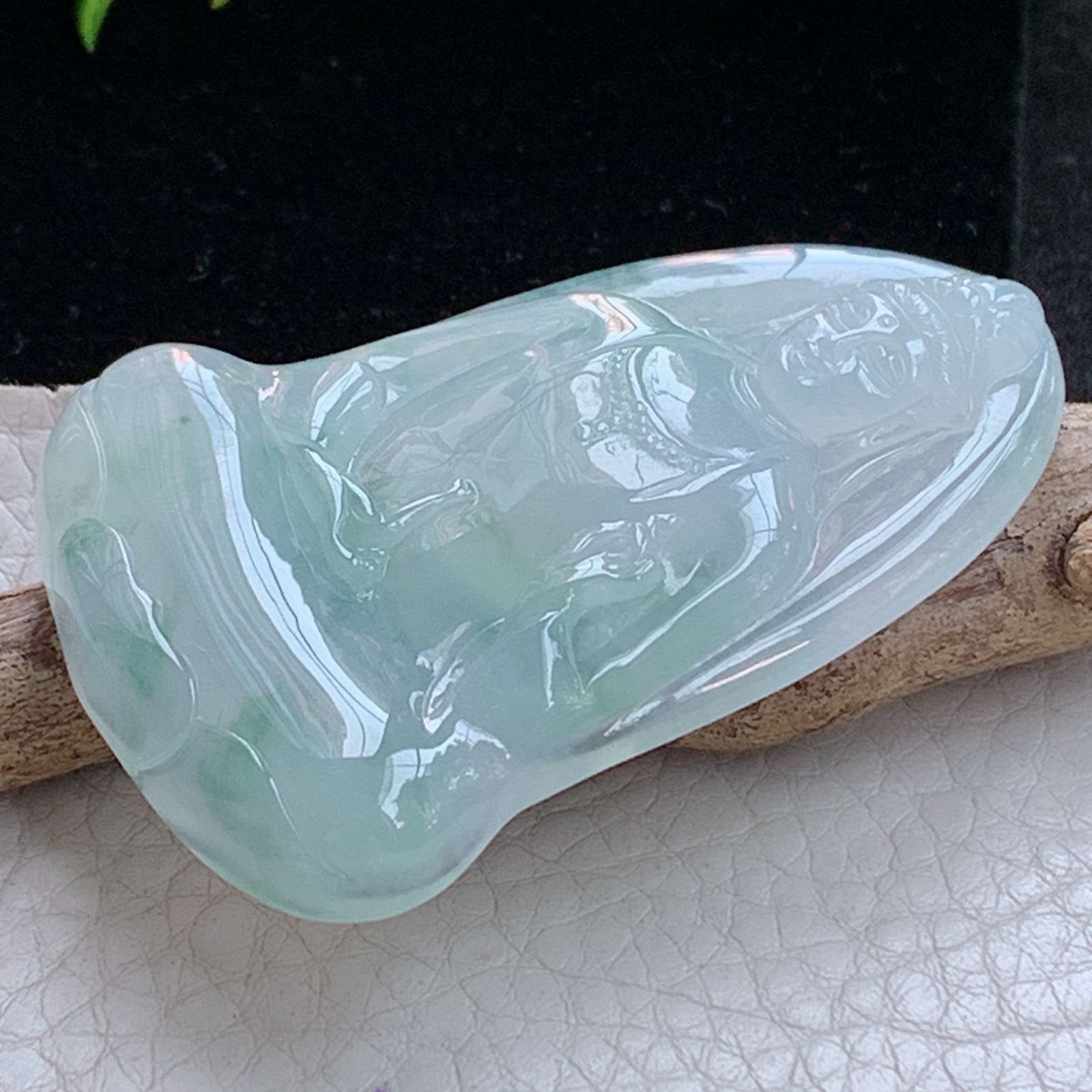 lz实拍53.5*37*6.3缅甸翡翠精雕冰飘花持瓶观音 玉观音玉吊坠 玉挂件