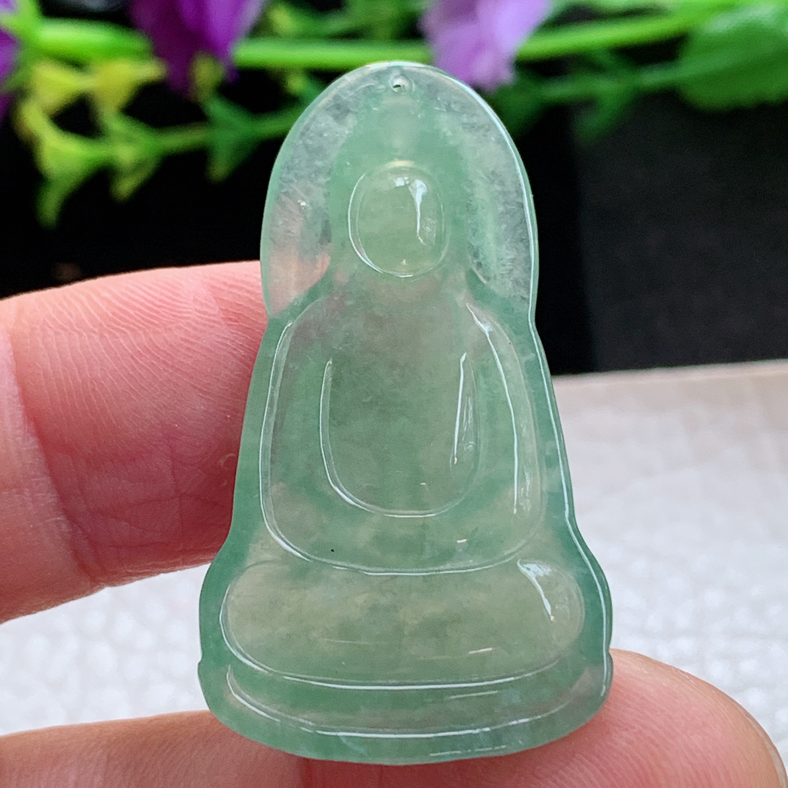 gp实拍41.6*23.5*4.8缅甸翡翠a货精雕冰晴正庄观音 玉观音玉吊坠 玉挂件