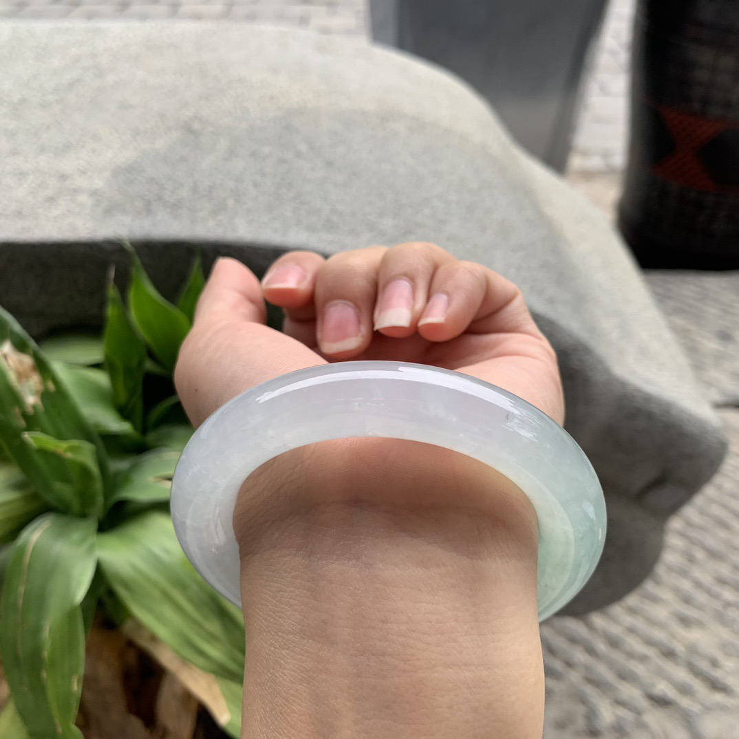 圈口57.6-12.4【高冰晴圆条手镯】圆条57 58可戴