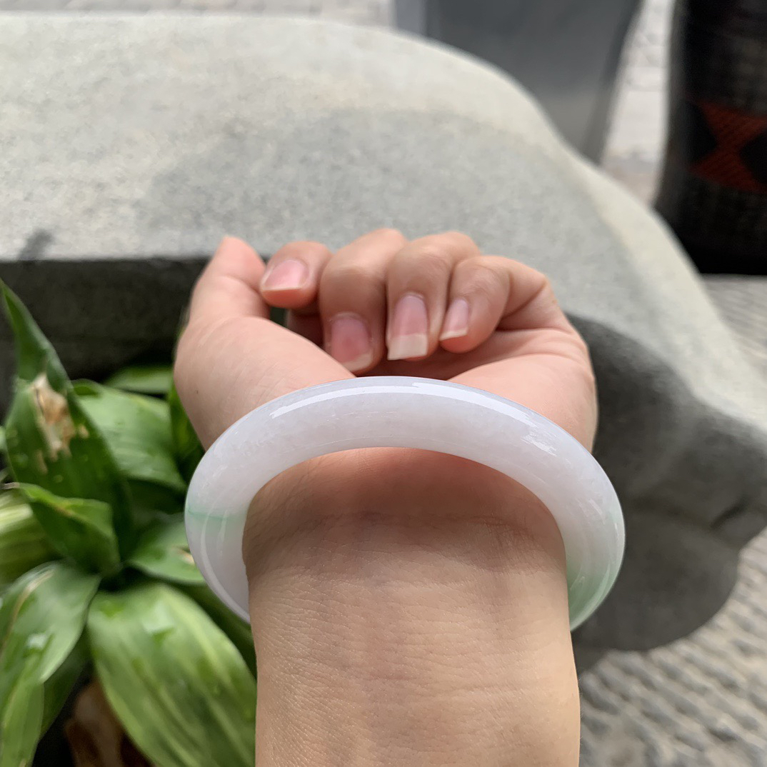 圈口54.7-10.9 【白底青圆条手镯】圆条54 55可戴