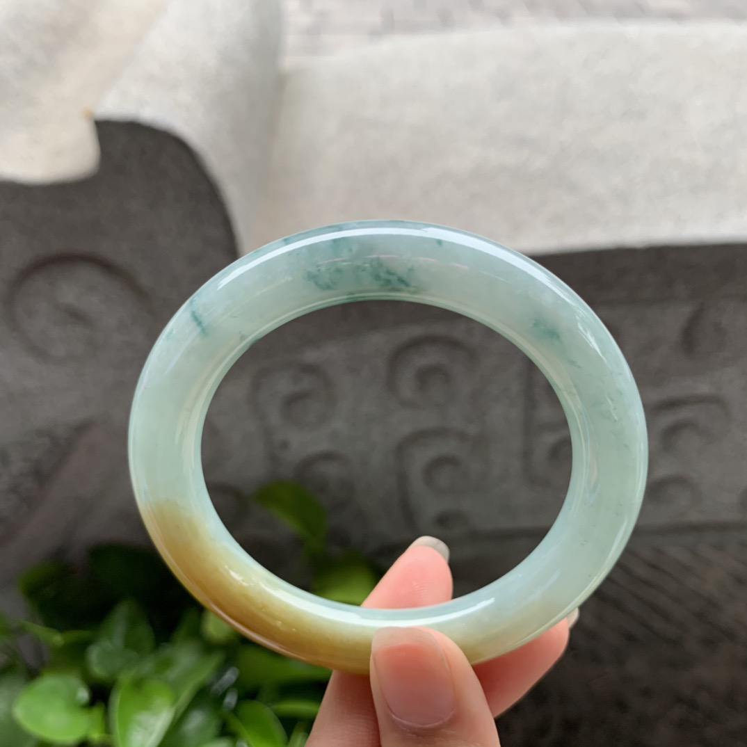 圈口 54-10.3【飘花黄翡圆条手镯】圆条54 55可戴