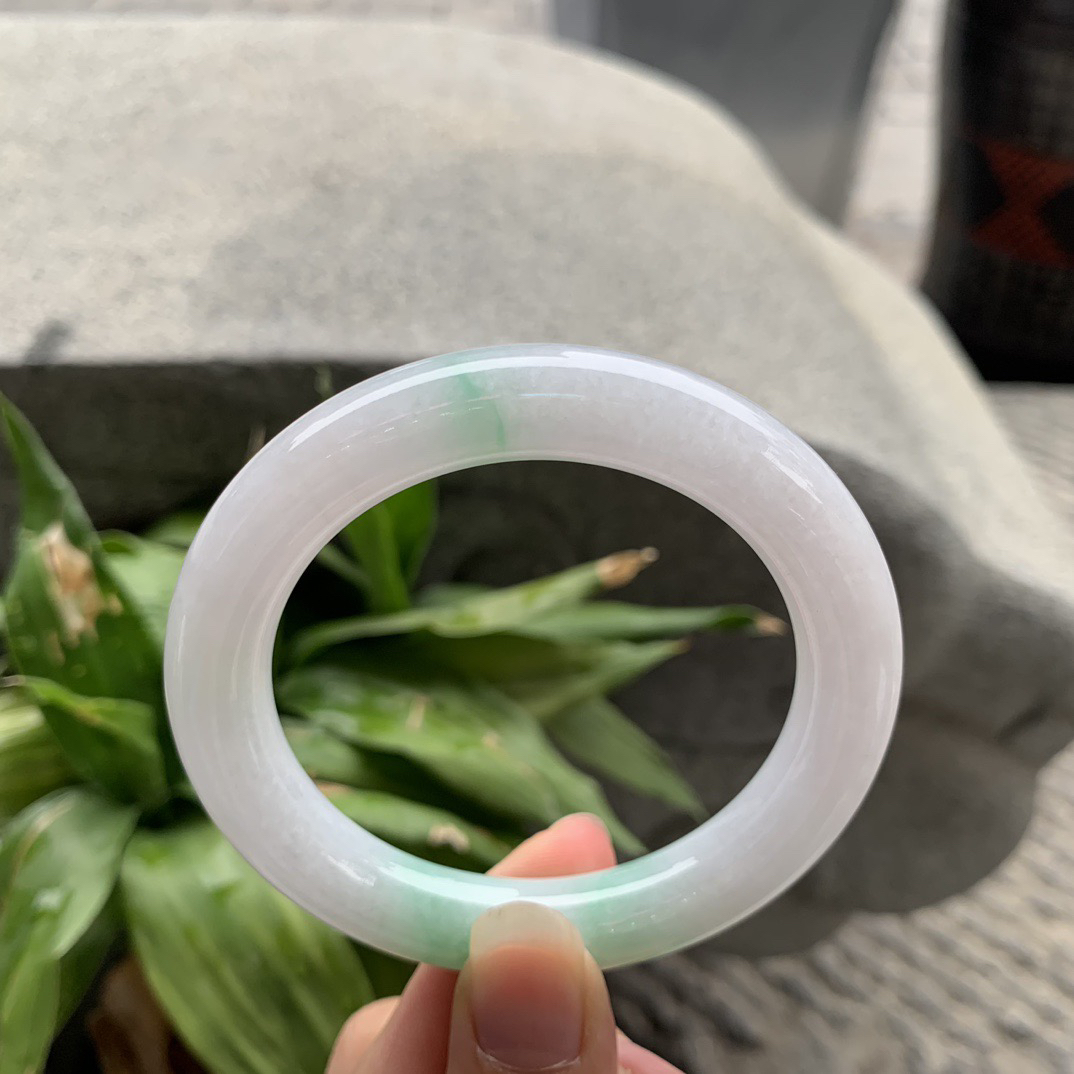 圈口54.7-10.9 【白底青圆条手镯】圆条54 55可戴