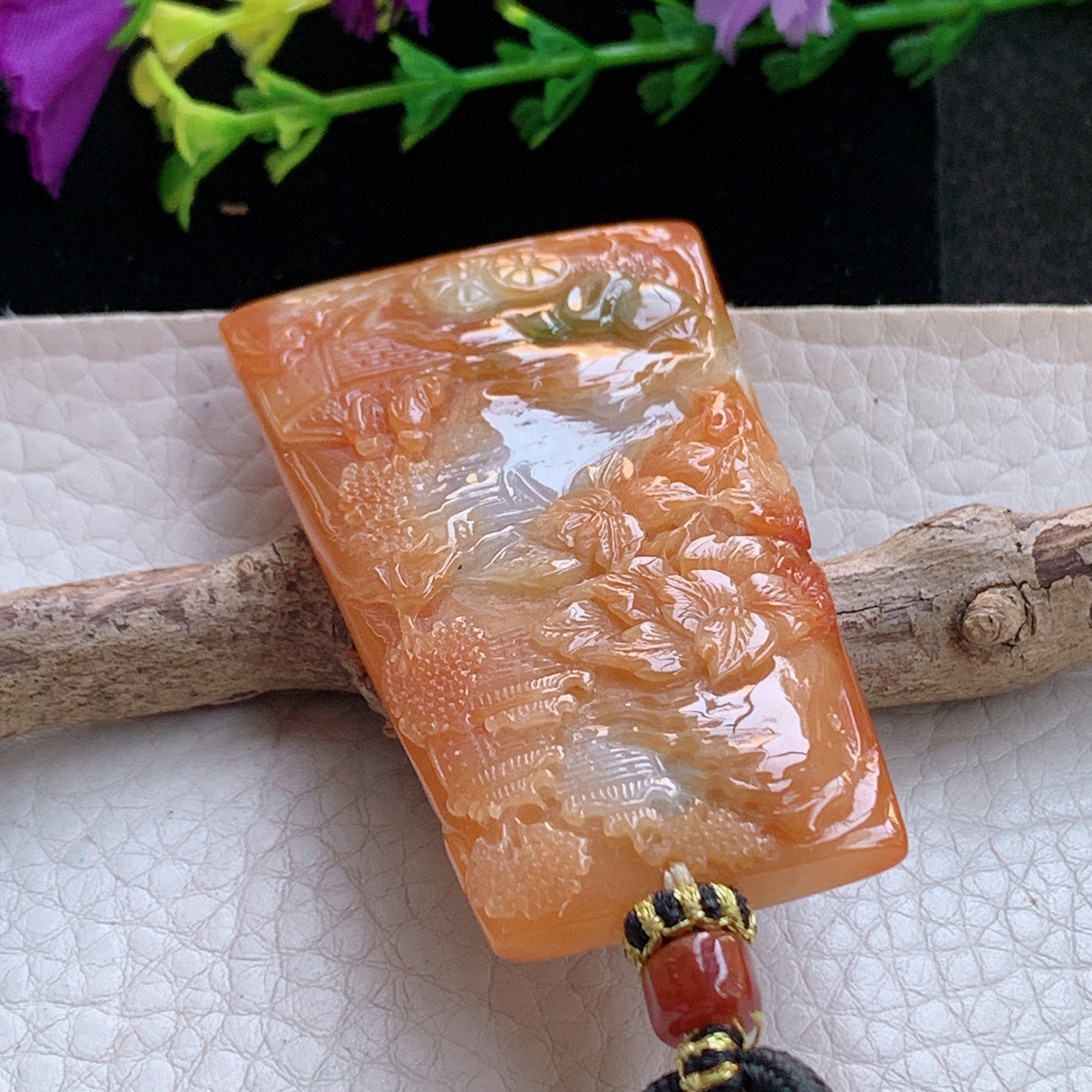 yl实拍62.5*35*7.5缅甸天然翡翠a货红翡山水  大好河山玉项坠 玉挂件