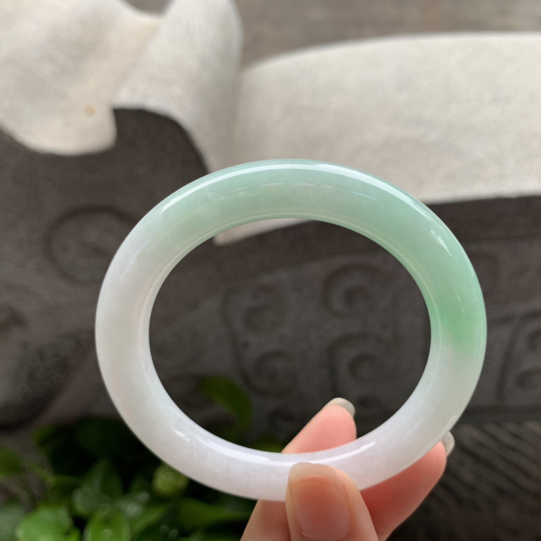 圈口54.5-9.6 【白底青圆条手镯】圆条54 55可戴