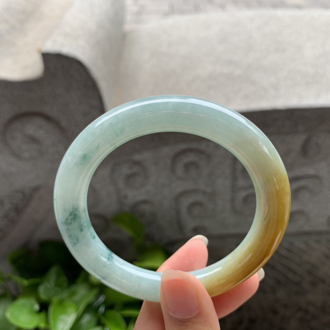 圈口 54-10.3【飘花黄翡圆条手镯】圆条54 55可戴