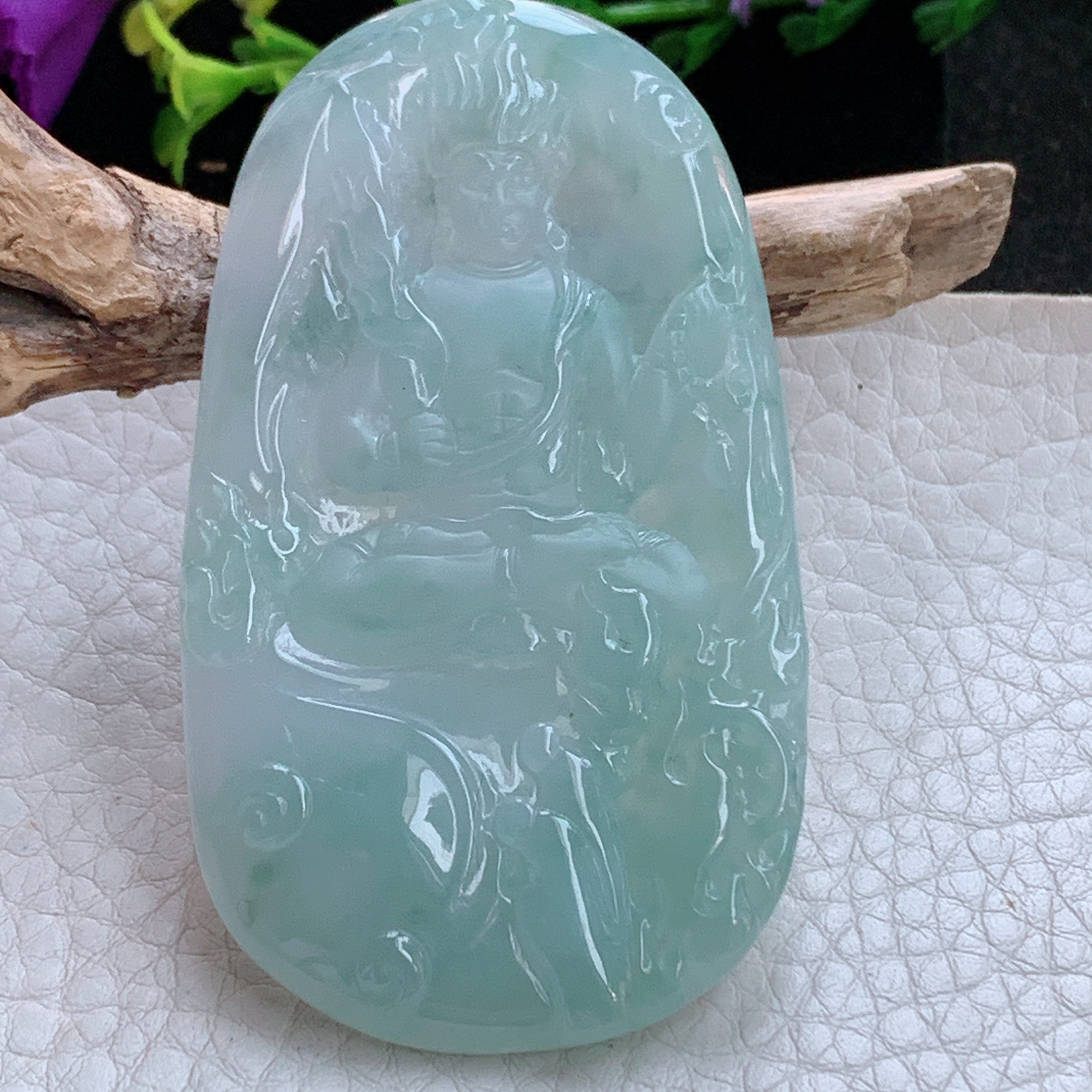 ktj实拍66*38*5.5缅甸天然翡翠a货冰蓝不动冥王玉项坠 玉挂件