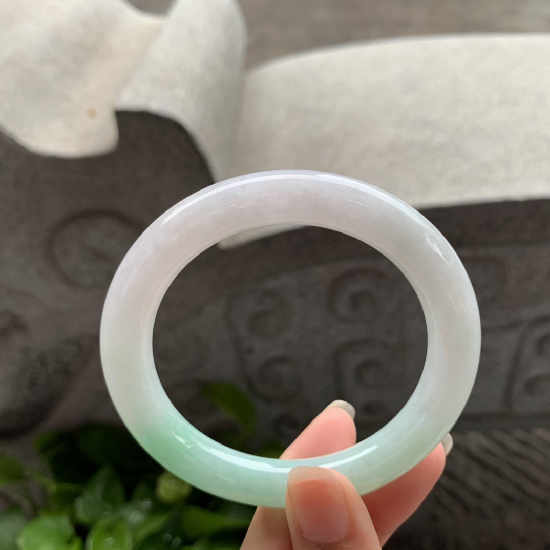 圈口54.5-9.6 【白底青圆条手镯】圆条54 55可戴