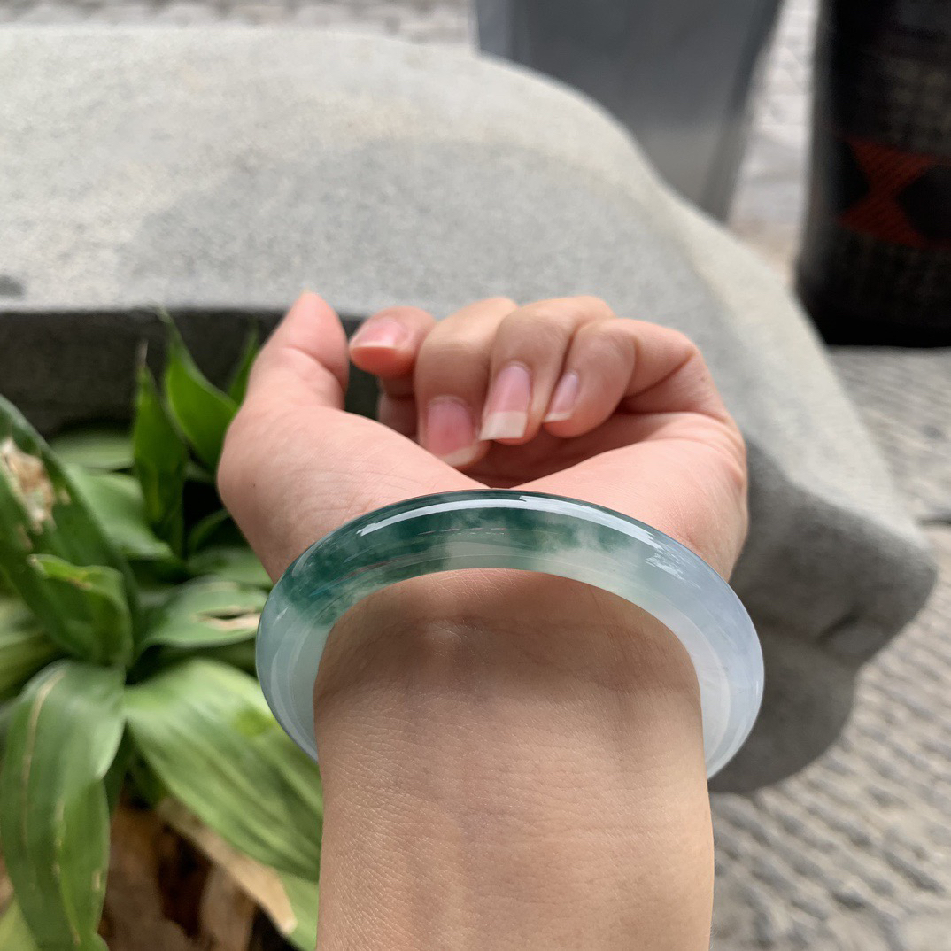 小圈口 52.8-9.4【冰种飘花圆条手镯】圆条52 53可戴